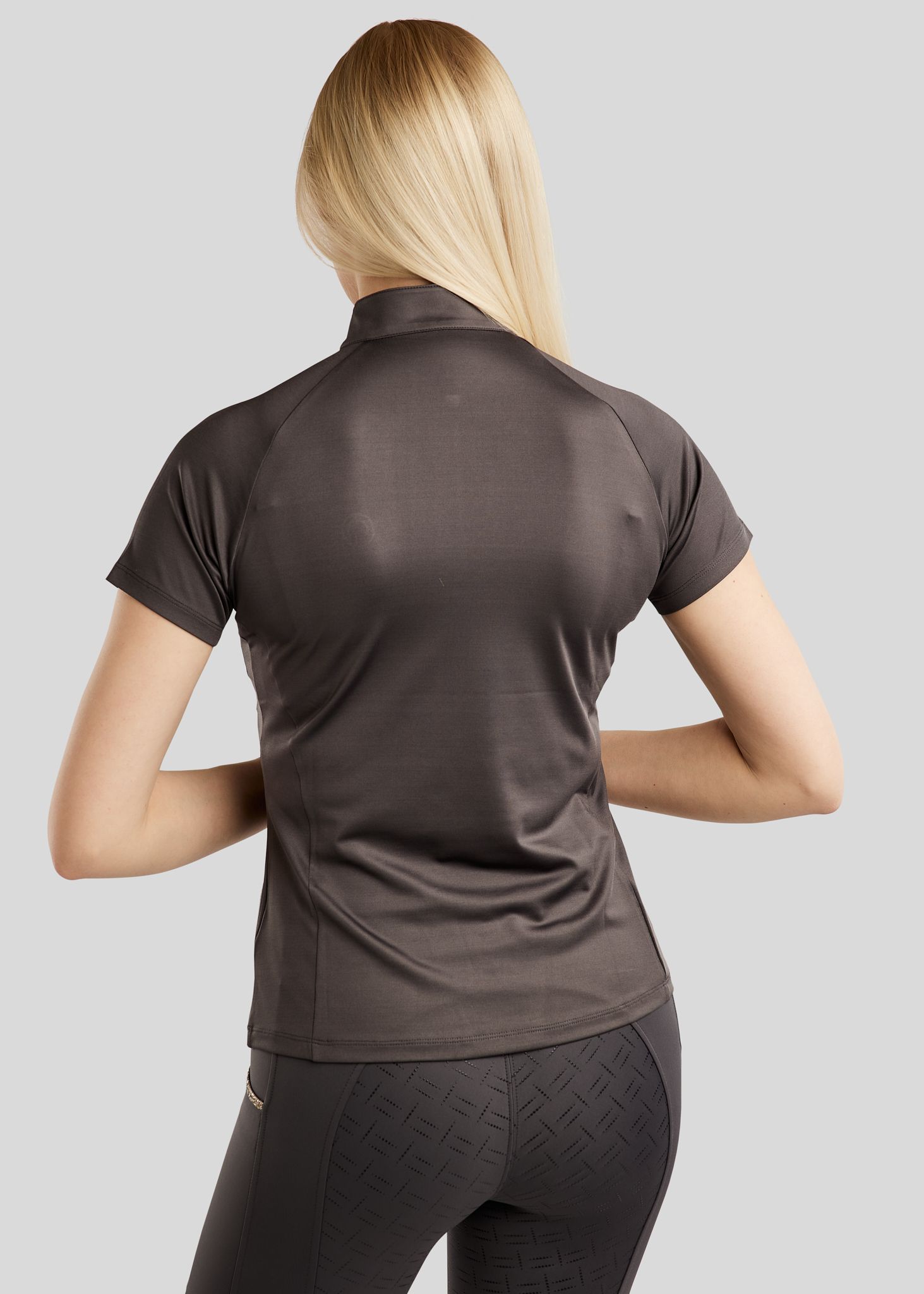 MoLila SS Polo w. Champagne Crystal Tape and Crystals - Slate Grey