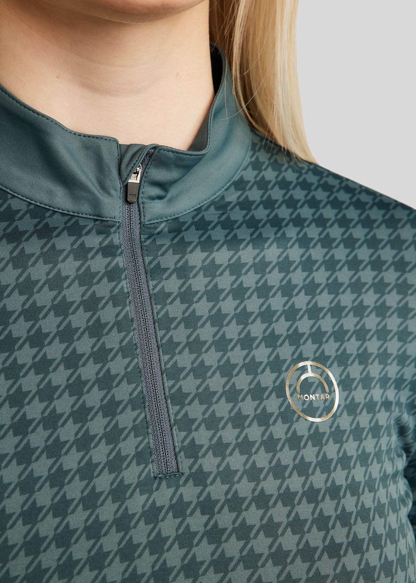 MoHannah Allover Printed Houndstooth SS Polo - Jade