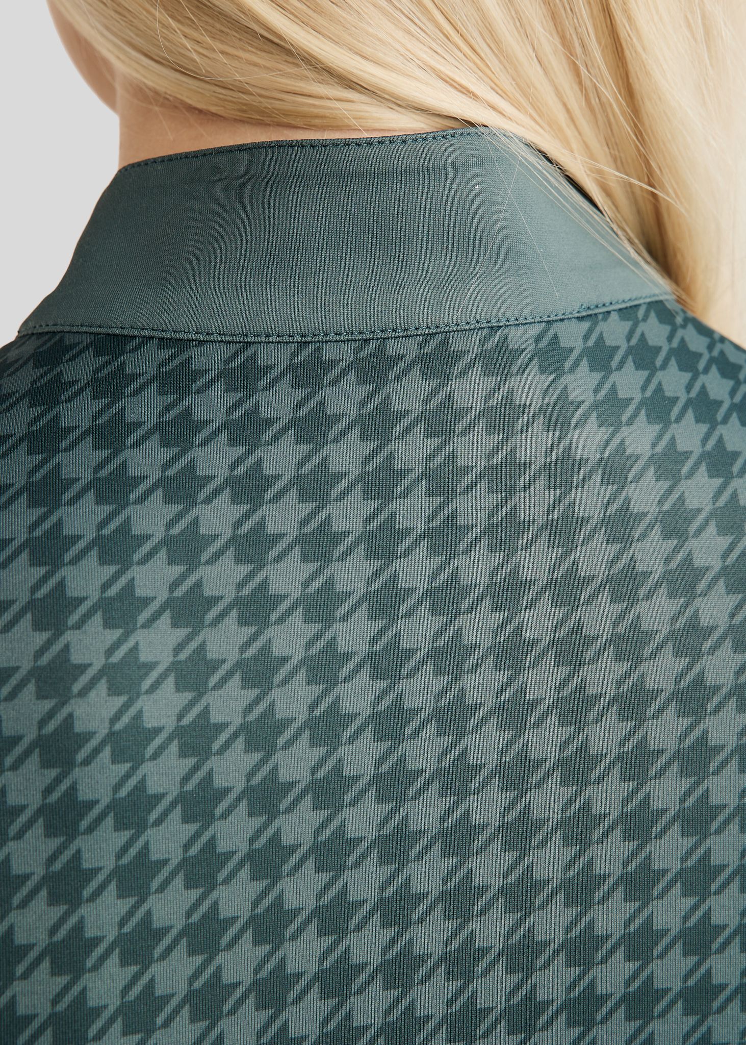 MoHannah Allover Printed Houndstooth SS Polo - Jade