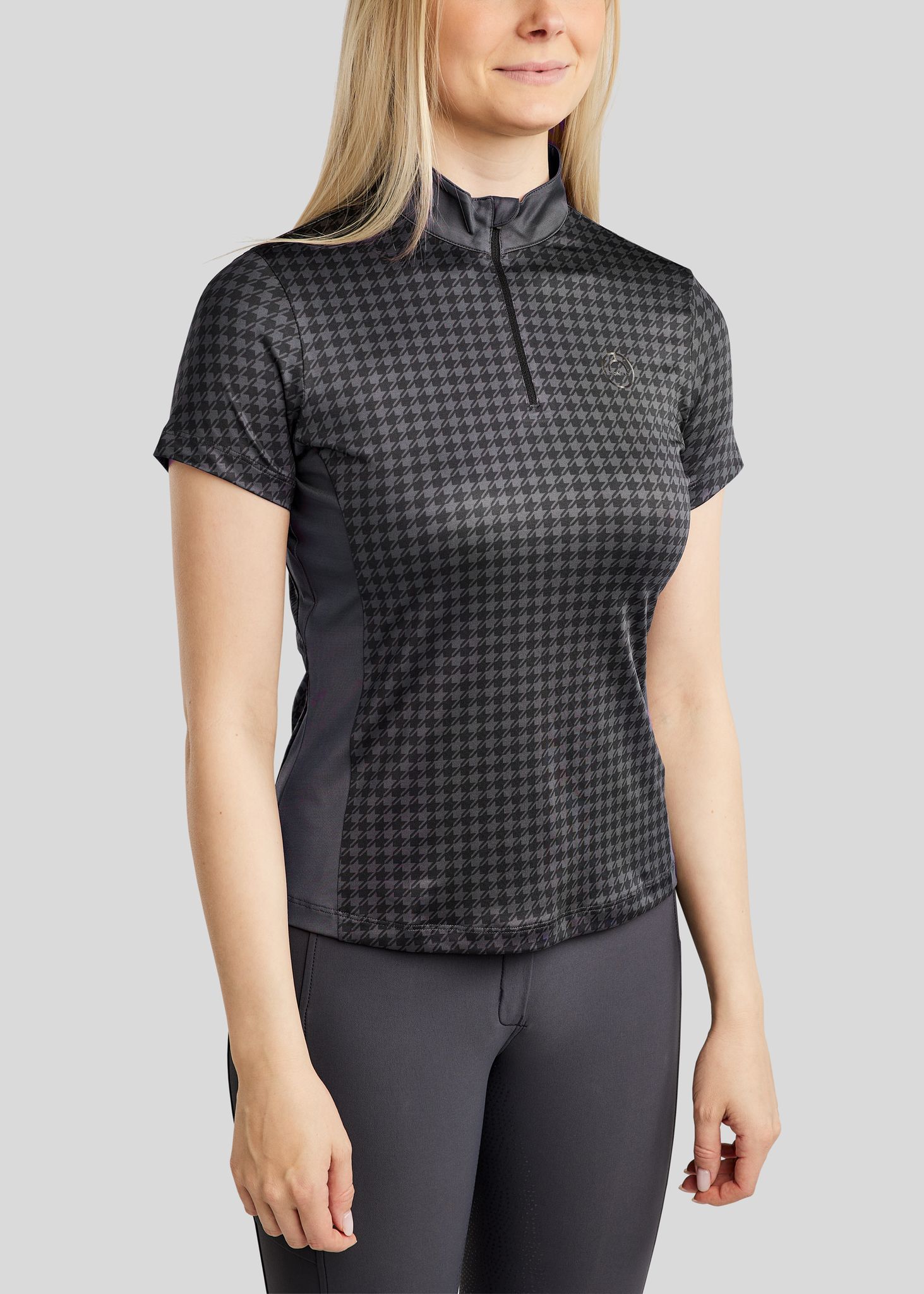 MoHannah Allover Printed Houndstooth SS Polo - Slate Grey