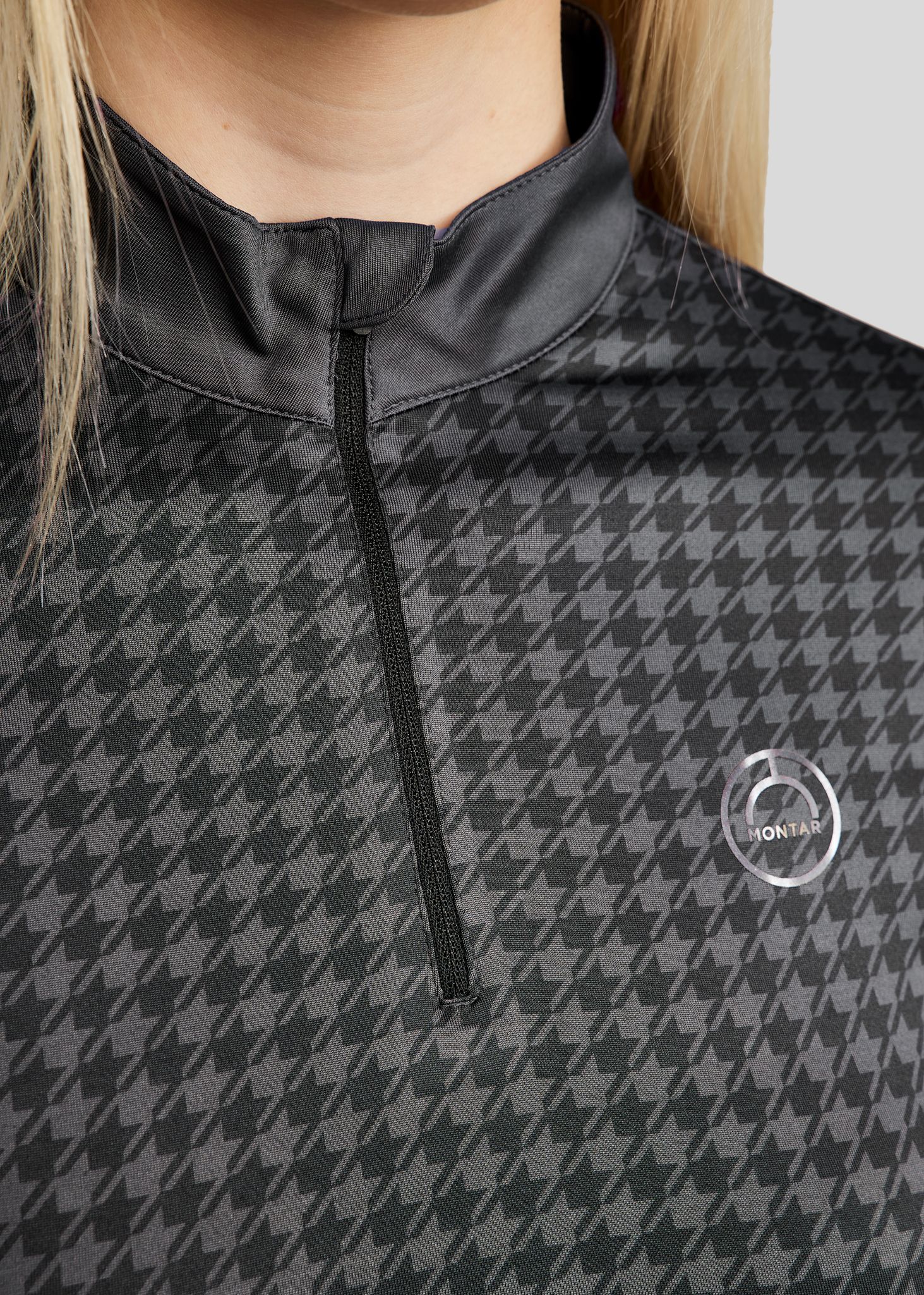 MoHannah Allover Printed Houndstooth SS Polo - Slate Grey