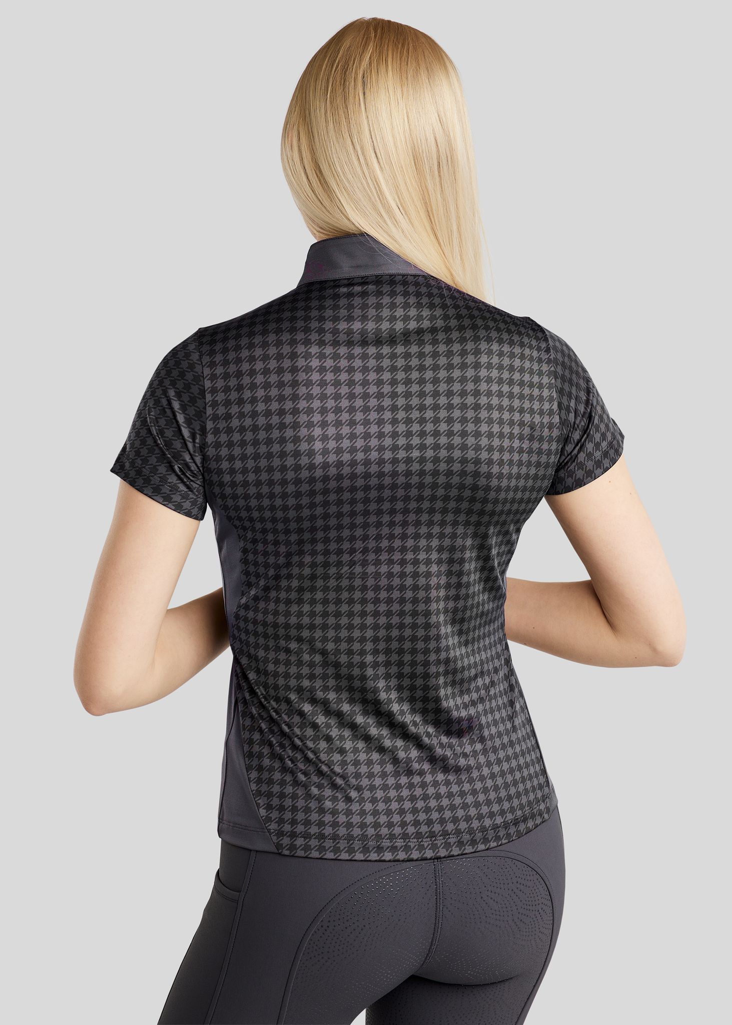 MoHannah Allover Printed Houndstooth SS Polo - Slate Grey