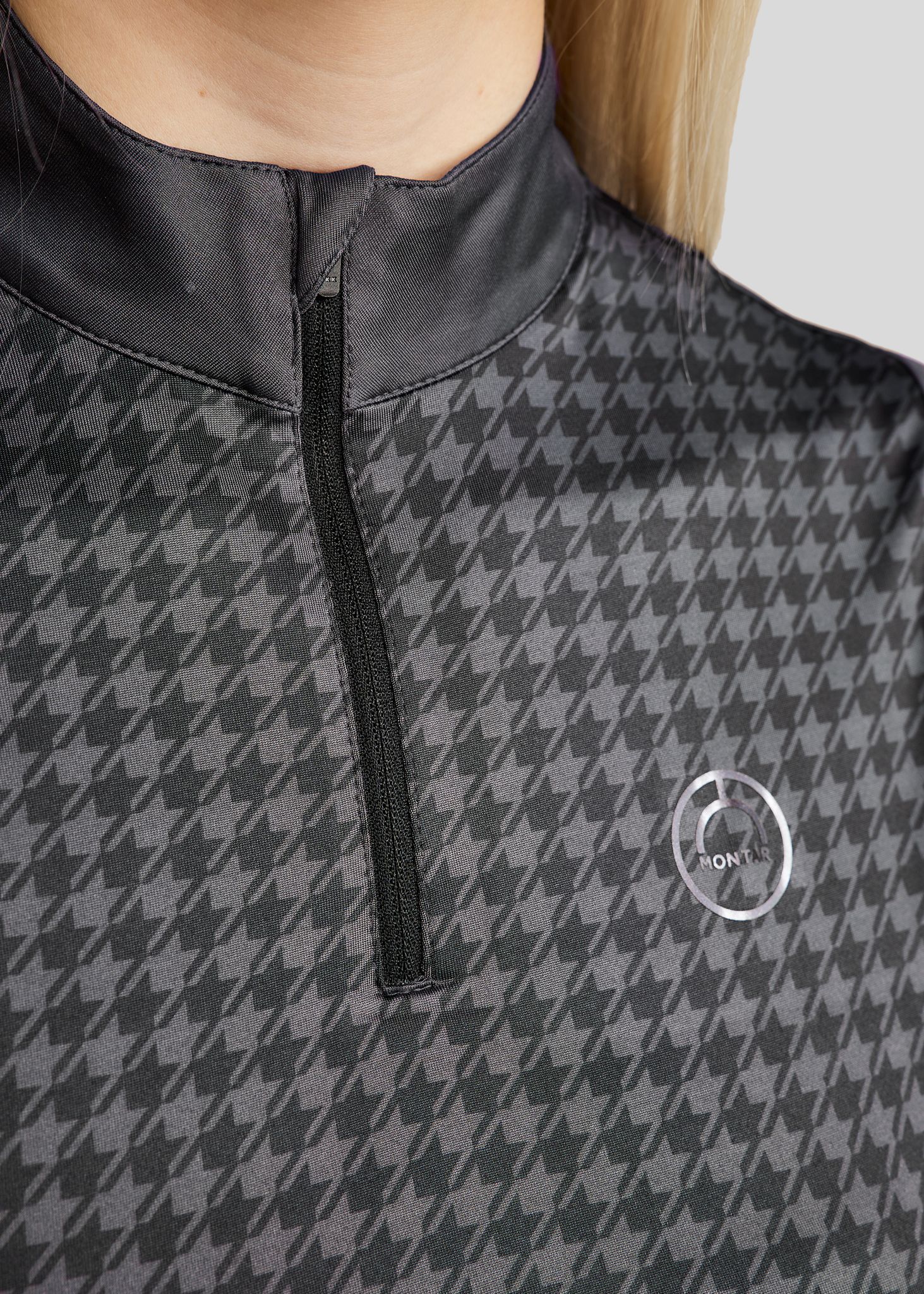 MoHannah Allover Printed Houndstooth Sleeveless Polo - Slate Grey