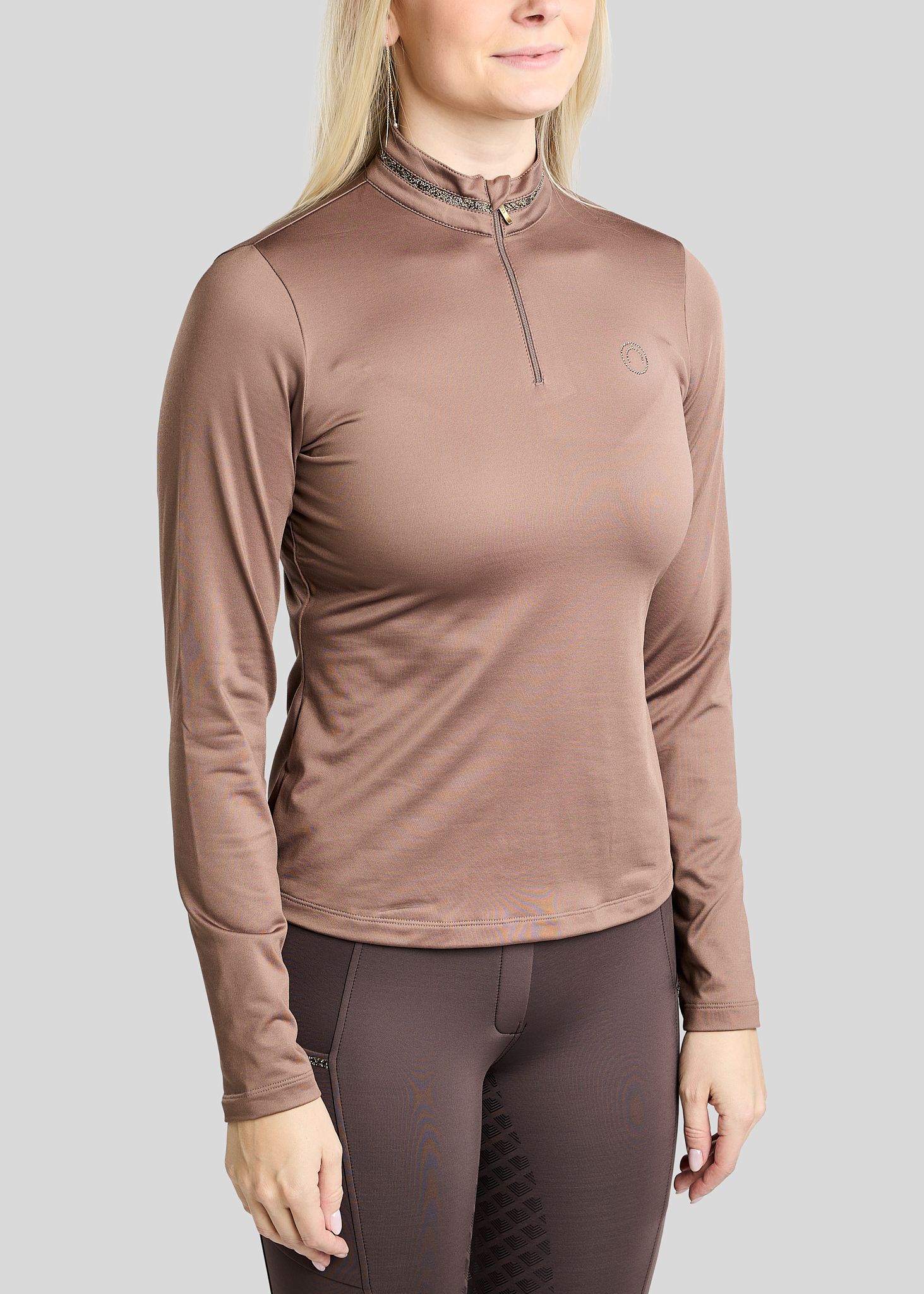MoVeronica Thermo Polo w. Golden Quartz Crystal Tape and Crystals - Nougat Brown 