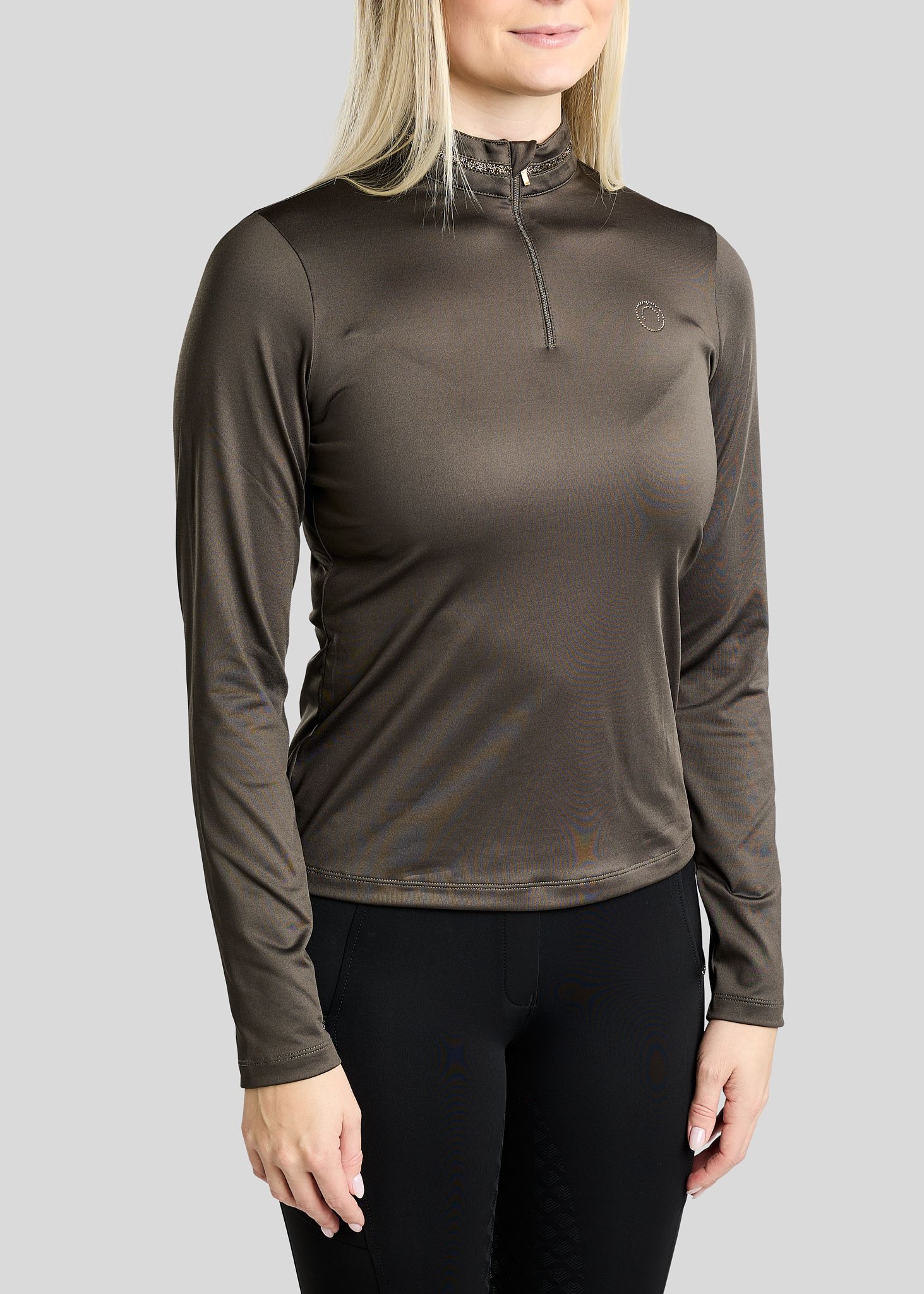 MoVeronica Thermo Polo w. Golden Quartz Crystal Tape and Crystals - Forest Green 