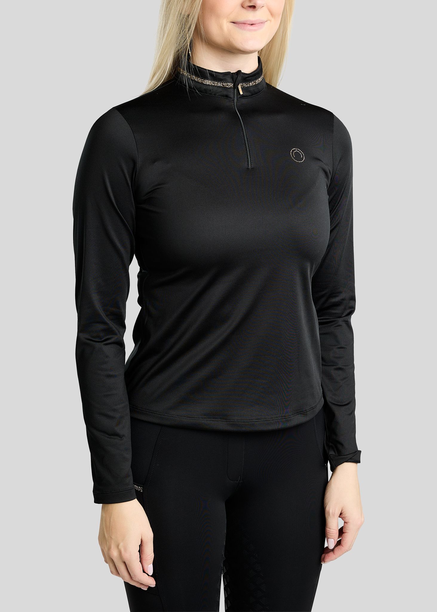 MoVeronica Thermo Polo w. Golden Quartz Crystal Tape and Crystals - Black 