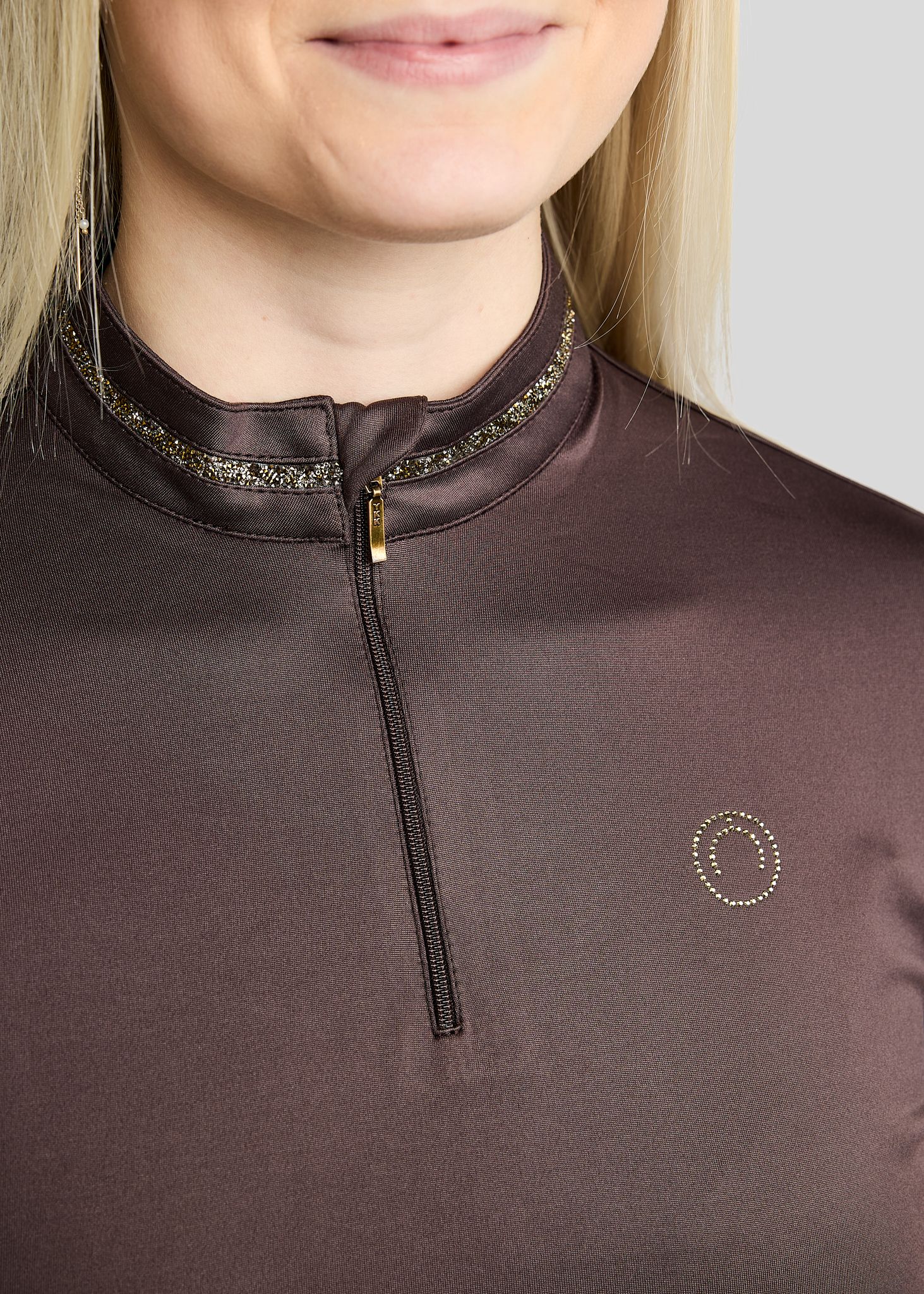 MoVeronica Thermo Polo w. Golden Quartz Crystal Tape and Crystals - Black Peony 