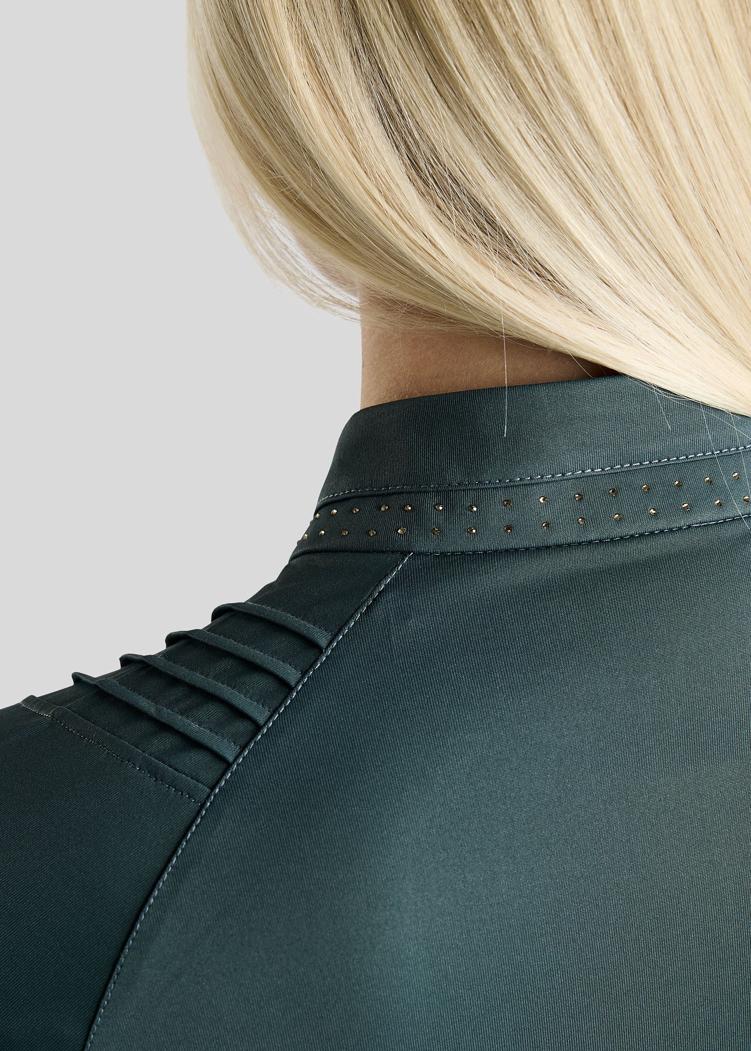 MoWilma Long Sleeved Polo w. Golden Quartz Crystals and Pintucks - Dark Slate 