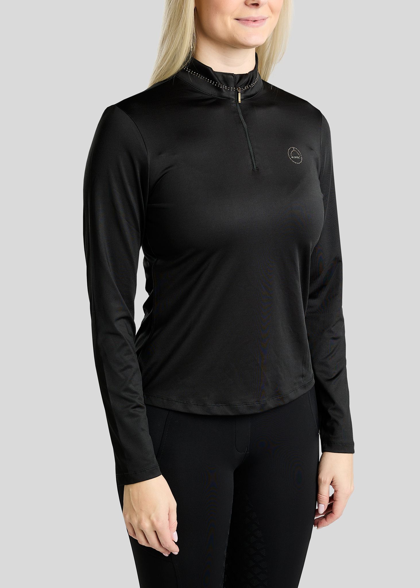 MoEverline Long Sleeved Polo w. Golden Quartz Crystals - Black 