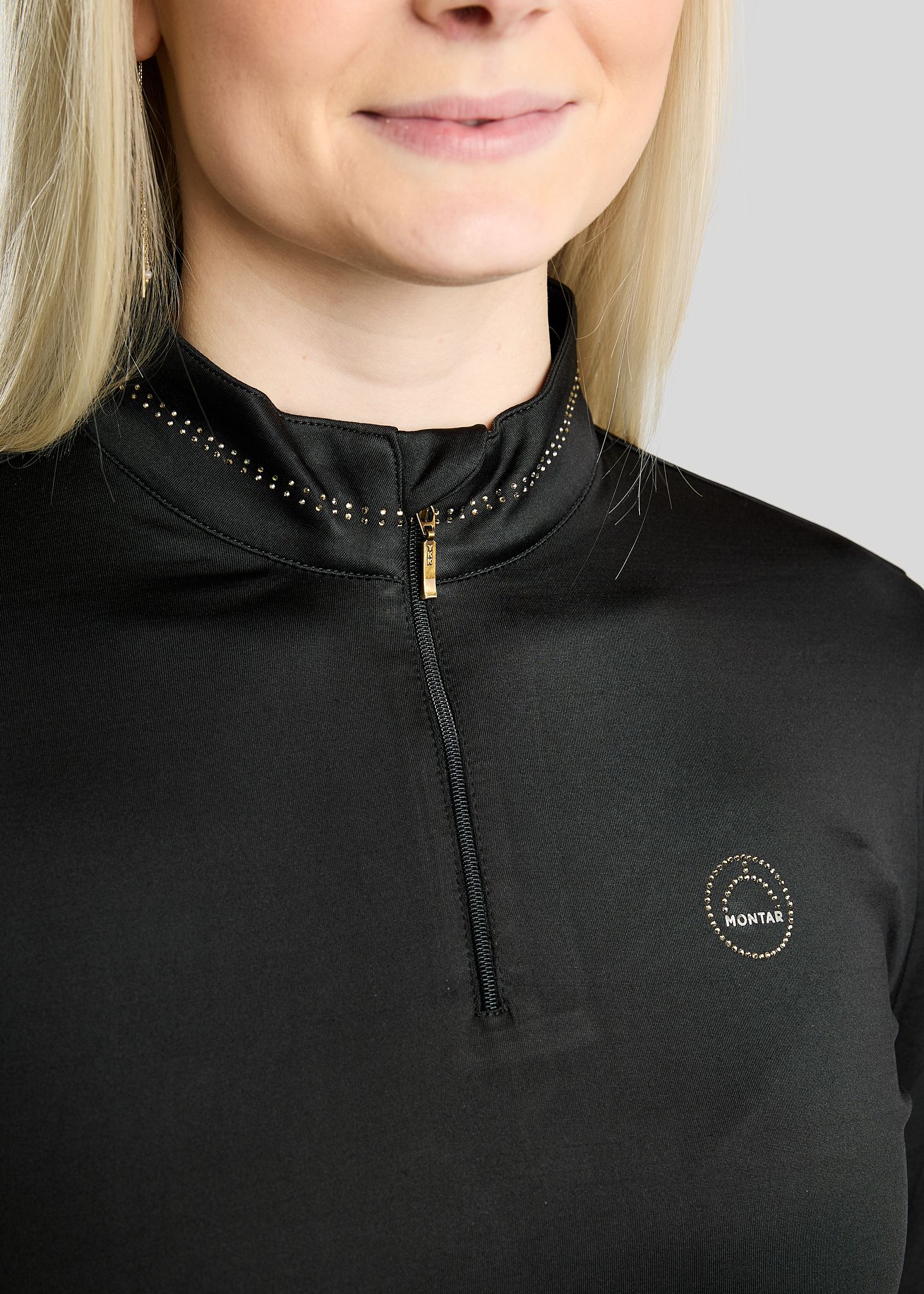 MoEverline Long Sleeved Polo w. Golden Quartz Crystals - Black 