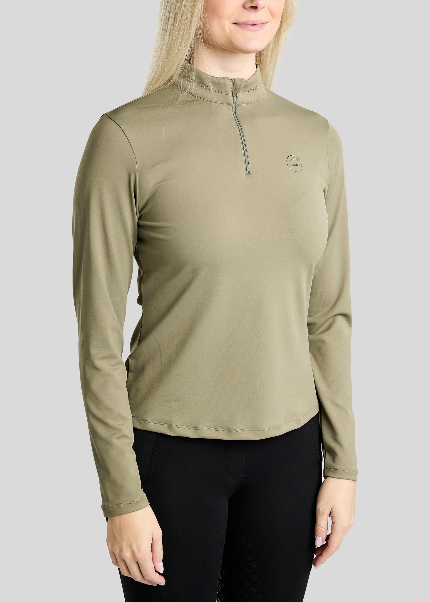 MoEverline Long Sleeved Polo w. Golden Quartz Crystals - Dusty Green 
