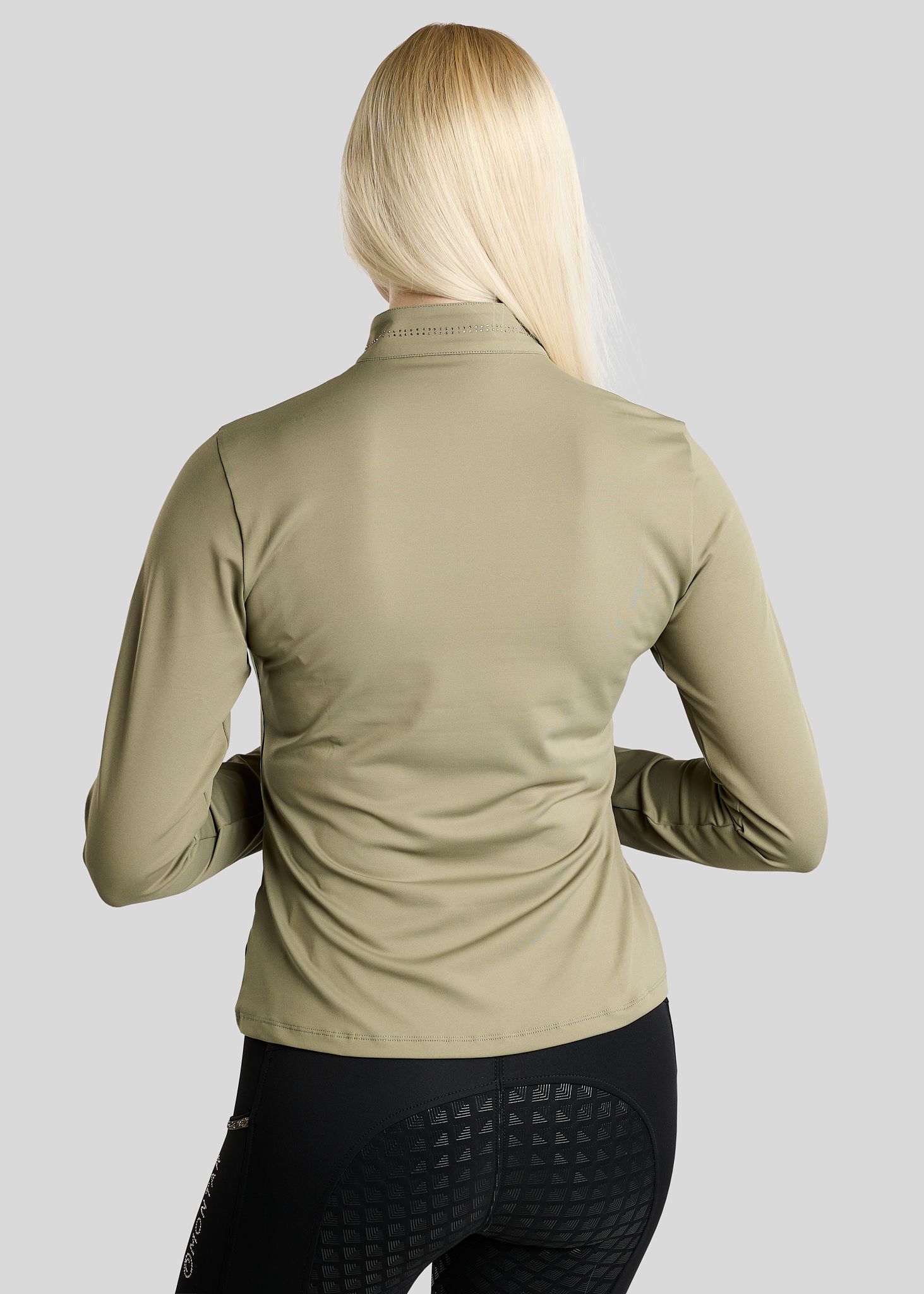 MoEverline Long Sleeved Polo w. Golden Quartz Crystals - Dusty Green 