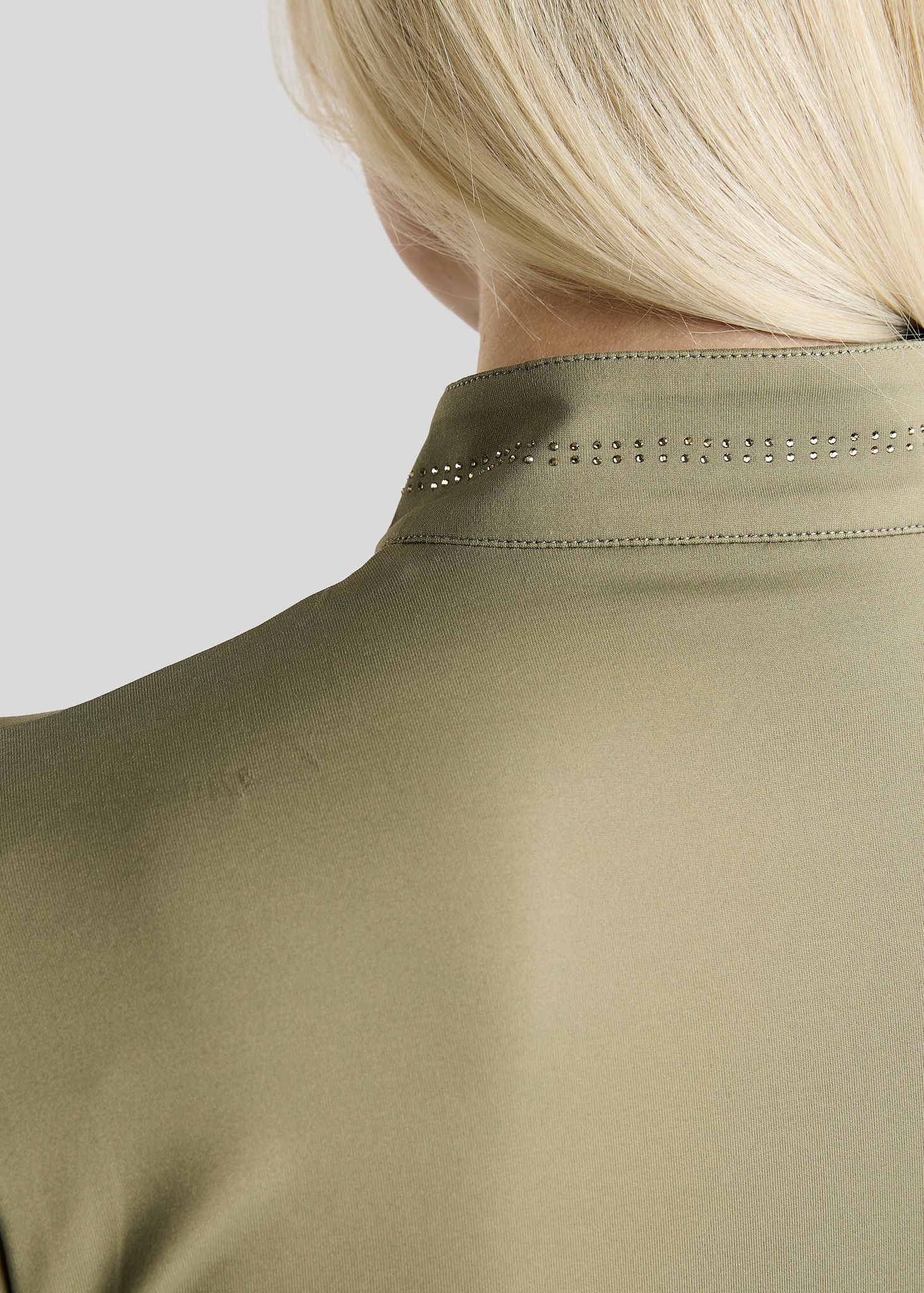 MoEverline Long Sleeved Polo w. Golden Quartz Crystals - Dusty Green 