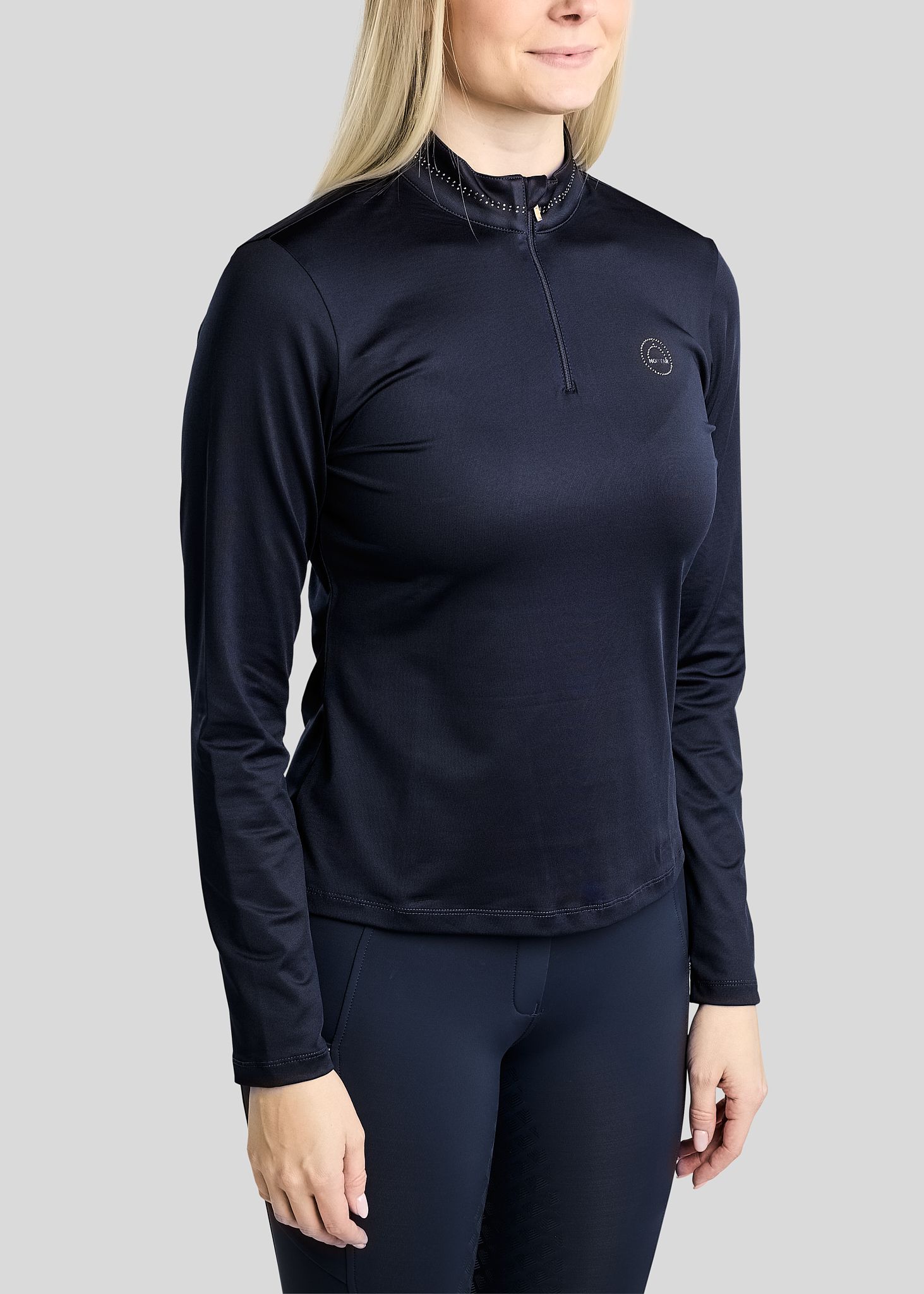MoEverline Long Sleeved Polo w. Golden Quartz Crystals - Navy 