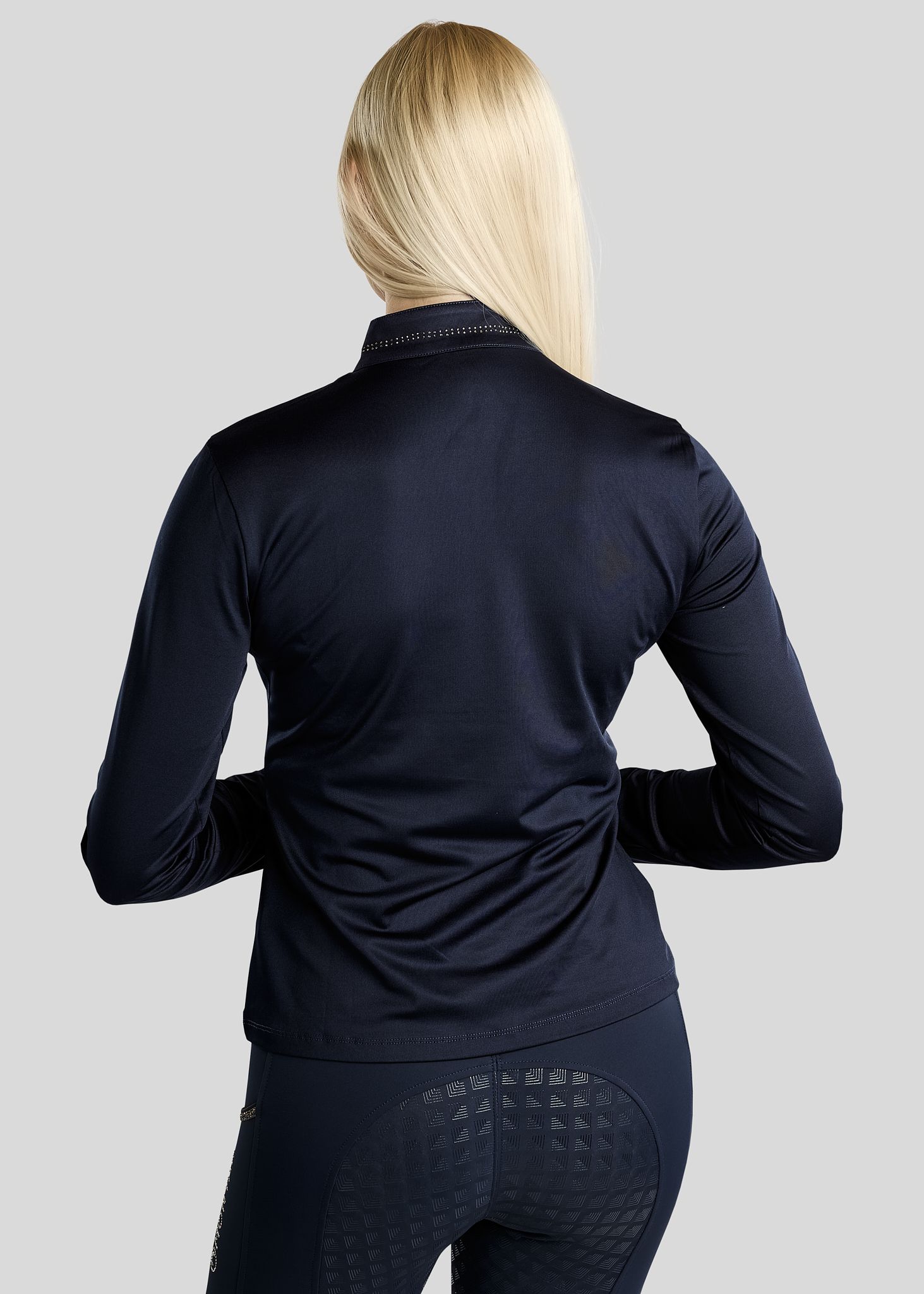 MoEverline Long Sleeved Polo w. Golden Quartz Crystals - Navy 
