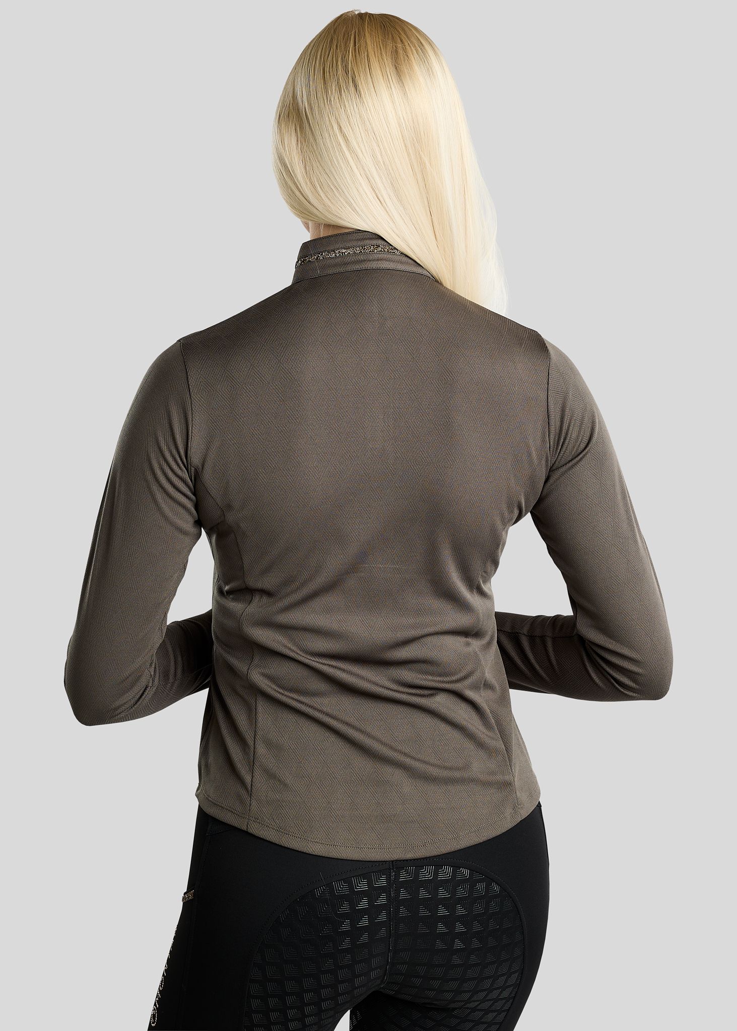 MoEkta Long Sleeved Jacquard Polo w. Golden Quartz Crystal Tape - Forest Green 