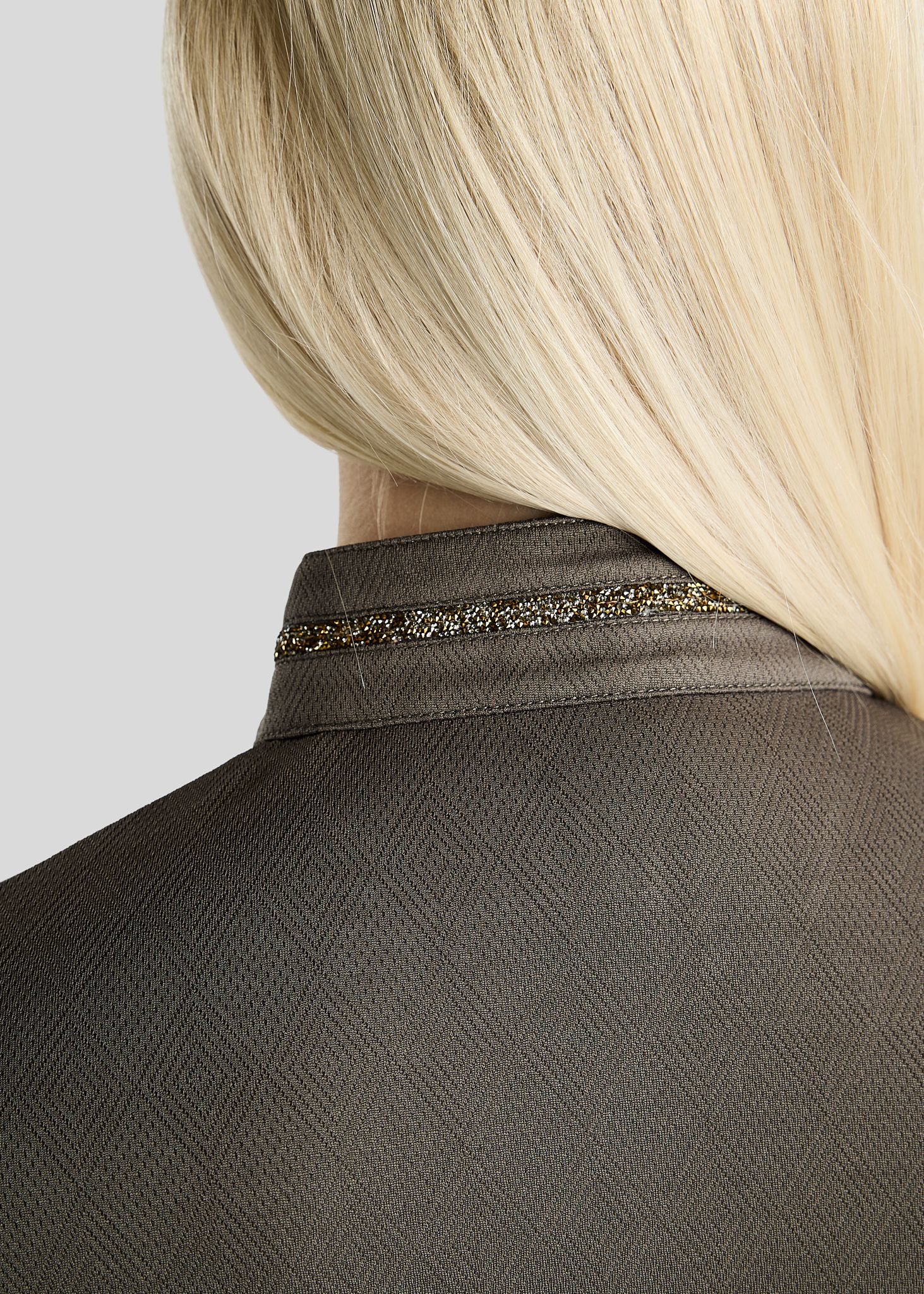 MoEkta Long Sleeved Jacquard Polo w. Golden Quartz Crystal Tape - Forest Green 