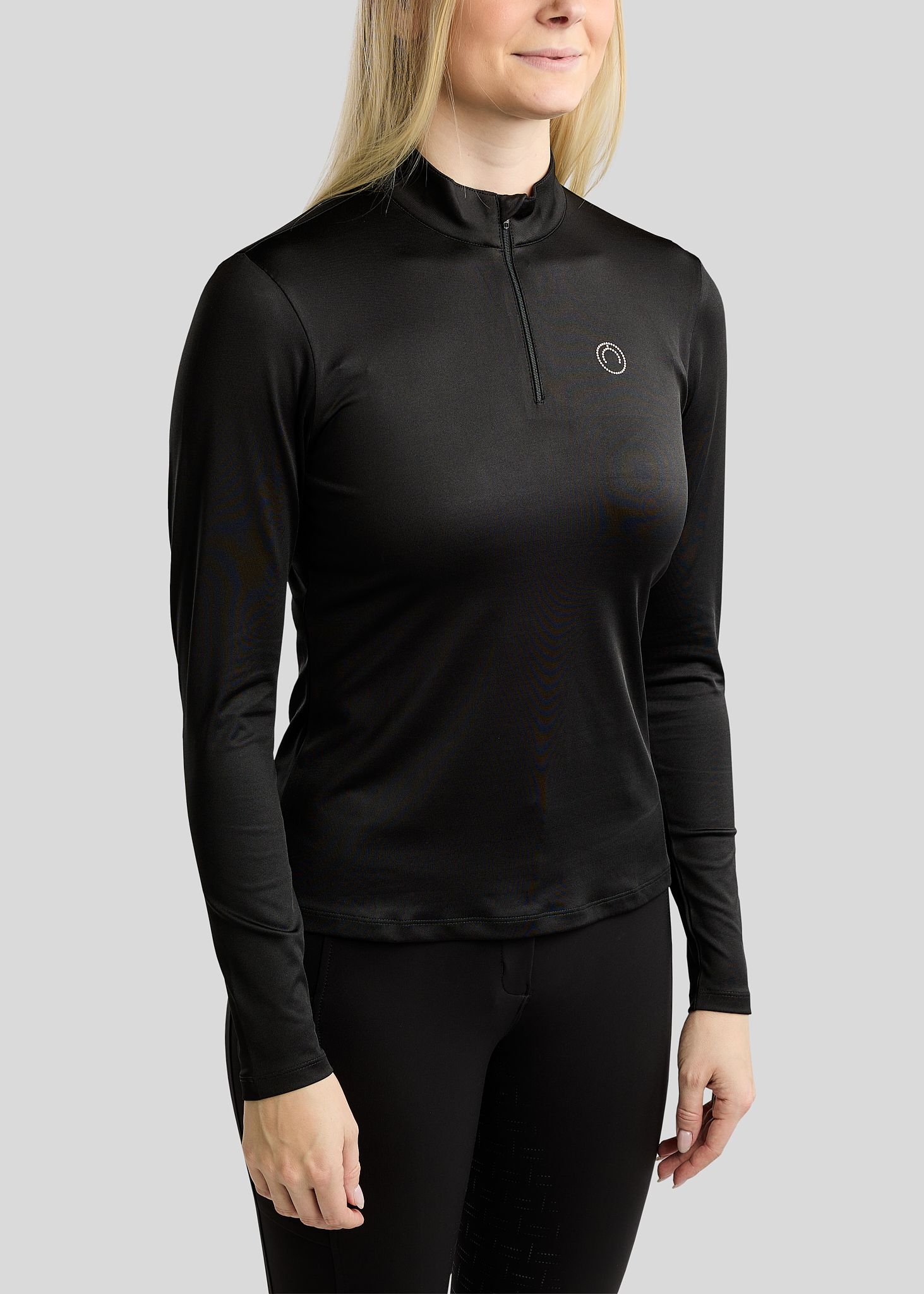 MoFair Long Sleeved Polo w. Gun Metal Logo Print - Black 