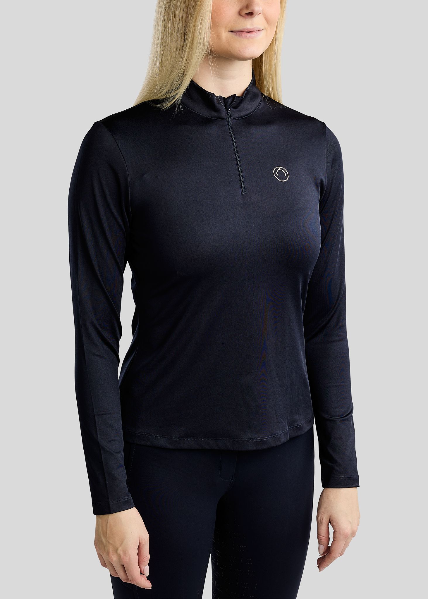MoFair Long Sleeved Polo w. Gun Metal Logo Print - Navy 