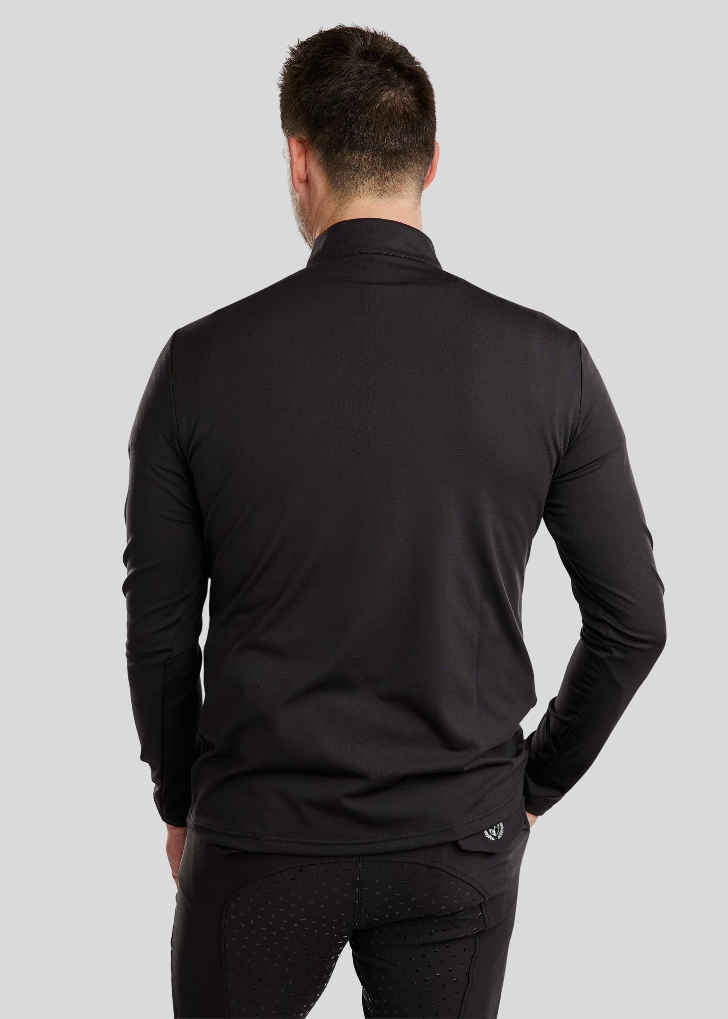MoEric Long Sleeved Mens Brushed Polo w. Quater Zip - Black  