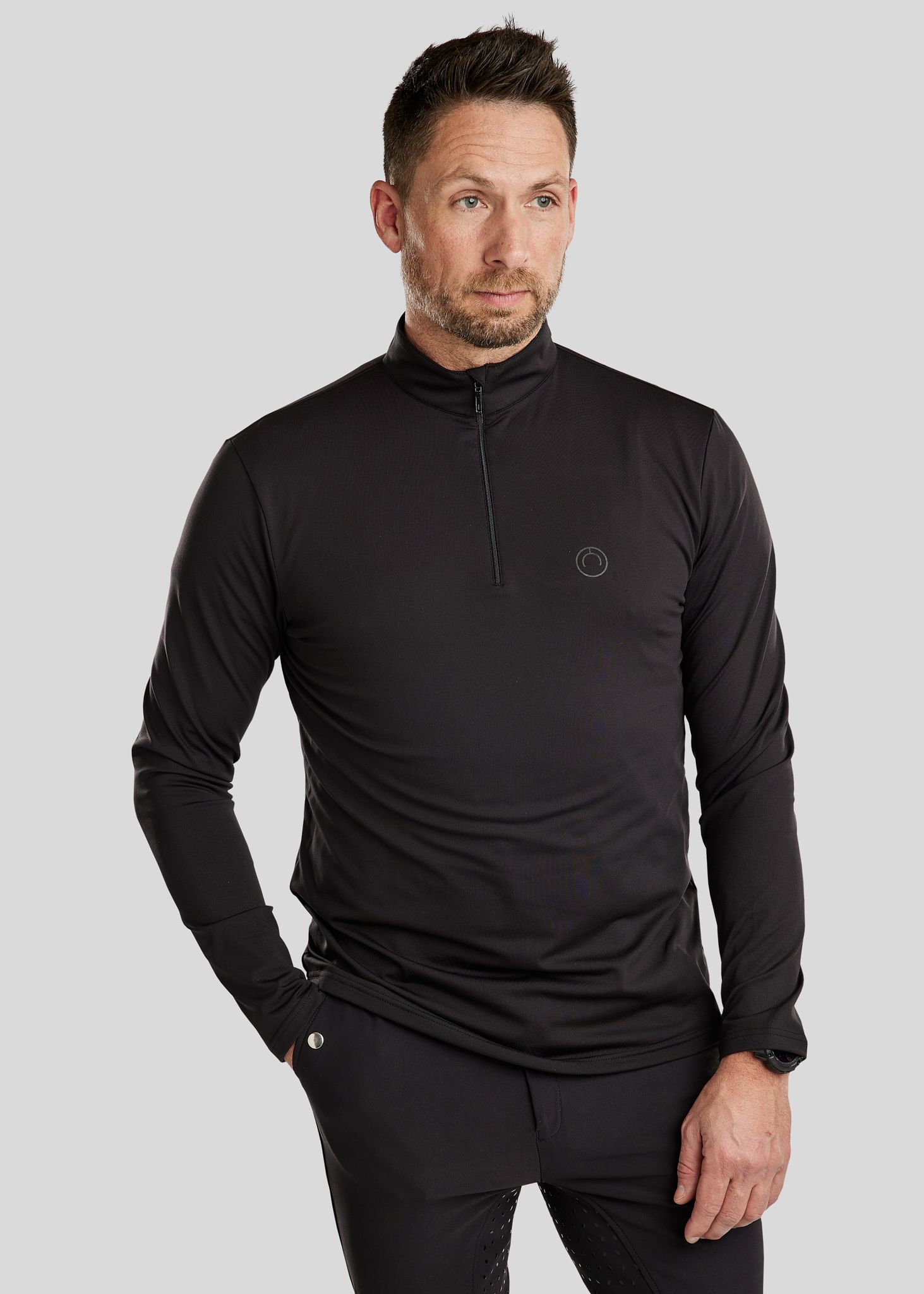 MoEric Long Sleeved Mens Brushed Polo w. Quater Zip - Black  