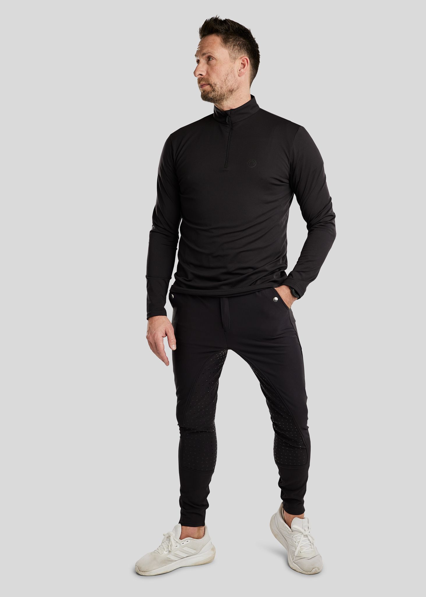 MoEric Long Sleeved Mens Brushed Polo w. Quater Zip - Black  