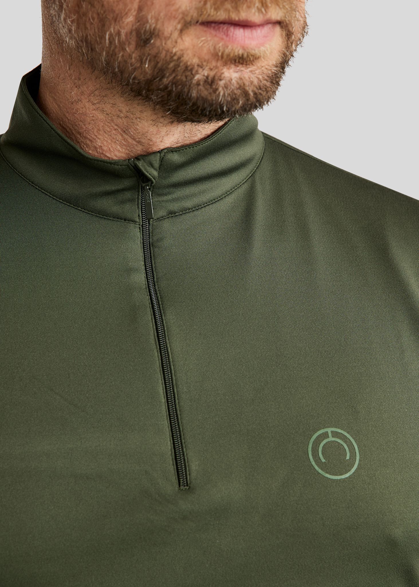 MoEric Langærmet Herre Børstet Polo m. Lynlås - Olive