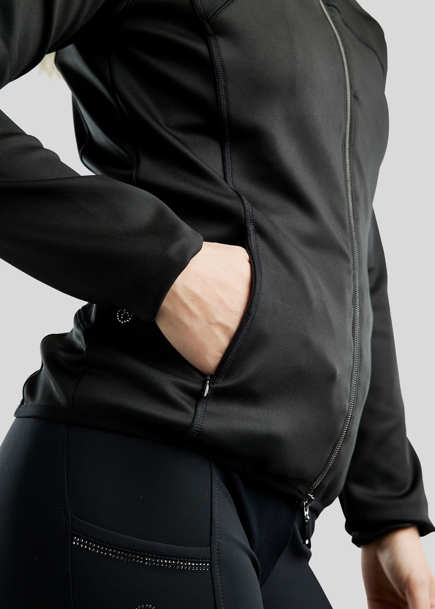 MoBlair Full Zip Softshell Gun Metal Crystal Logo Detachable Hood