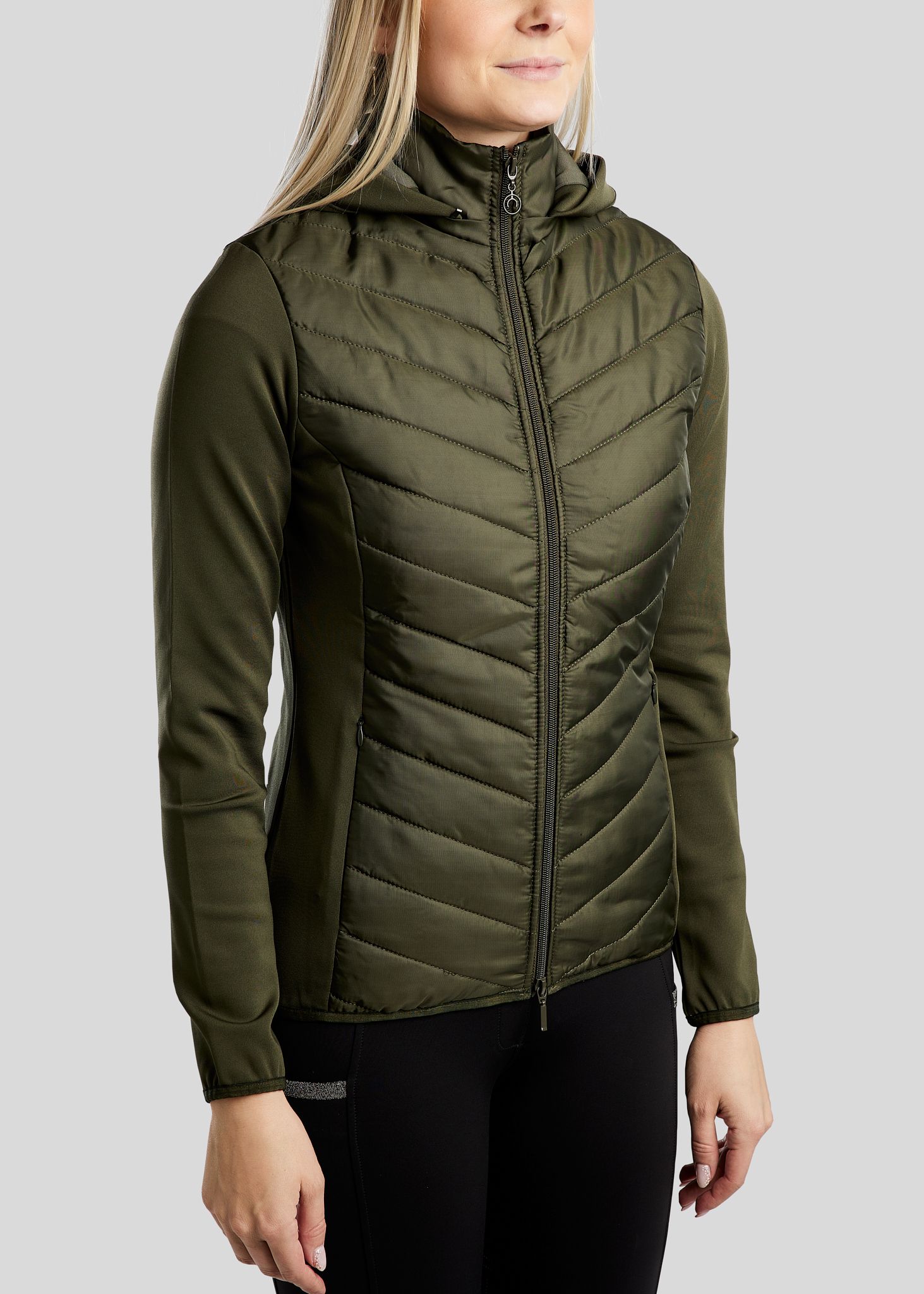 MoEliza Hybrid Jacket w. Detachable Hood and Gun Metal Crystsals - New Olive 