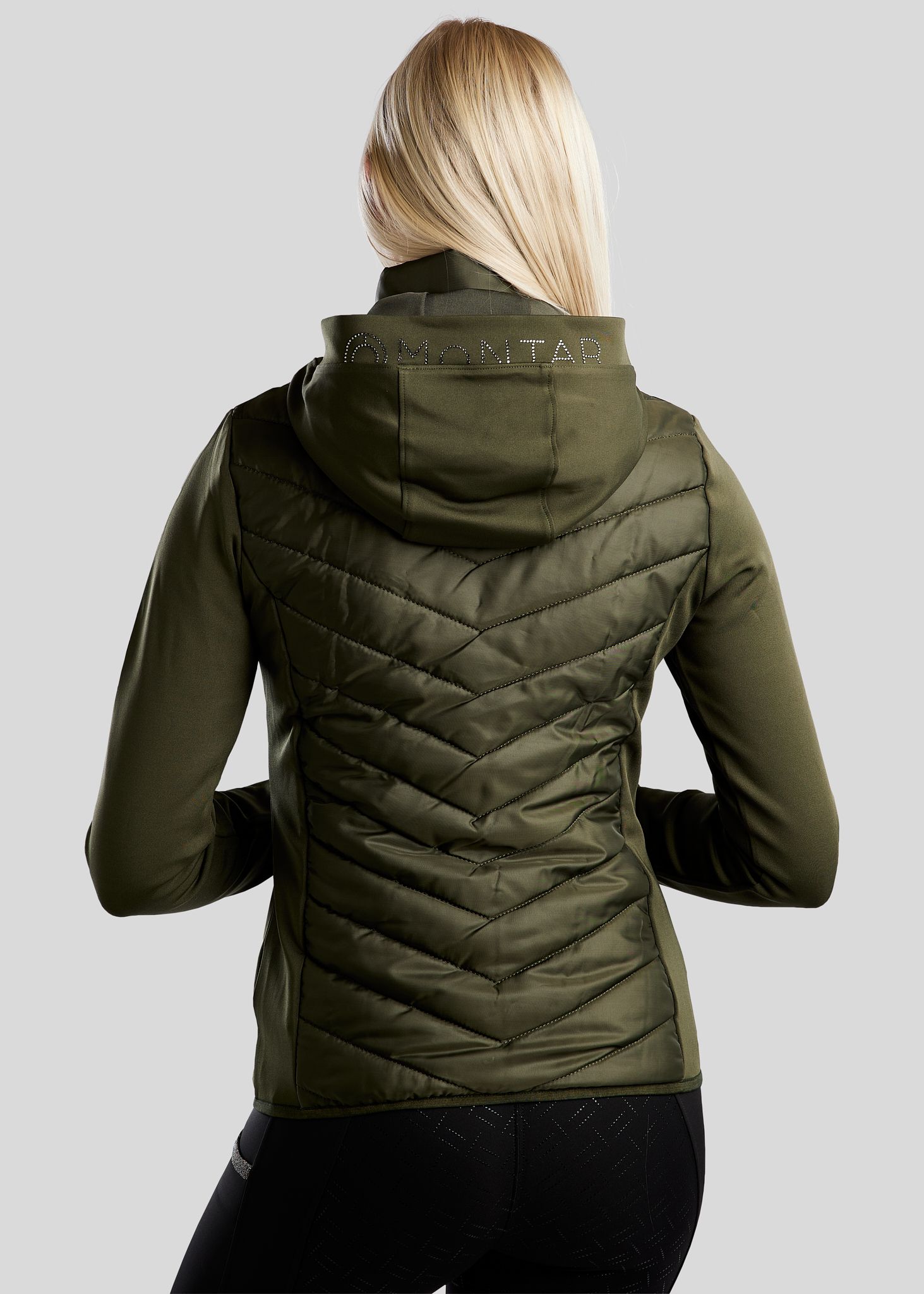 MoEliza Hybrid Jacket w. Detachable Hood and Gun Metal Crystsals - New Olive 