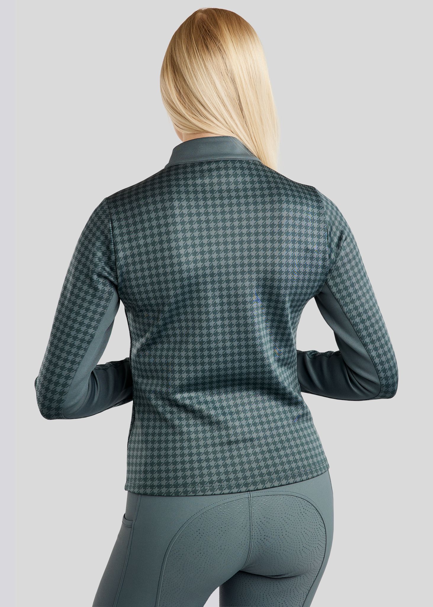 MoHannah Allover Printed Houndtooth Full Zip Jacket - Jade