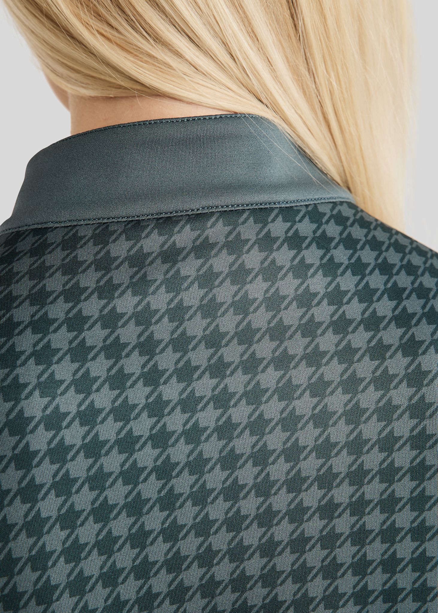 MoHannah Allover Printed Houndtooth Full Zip Jacket - Jade