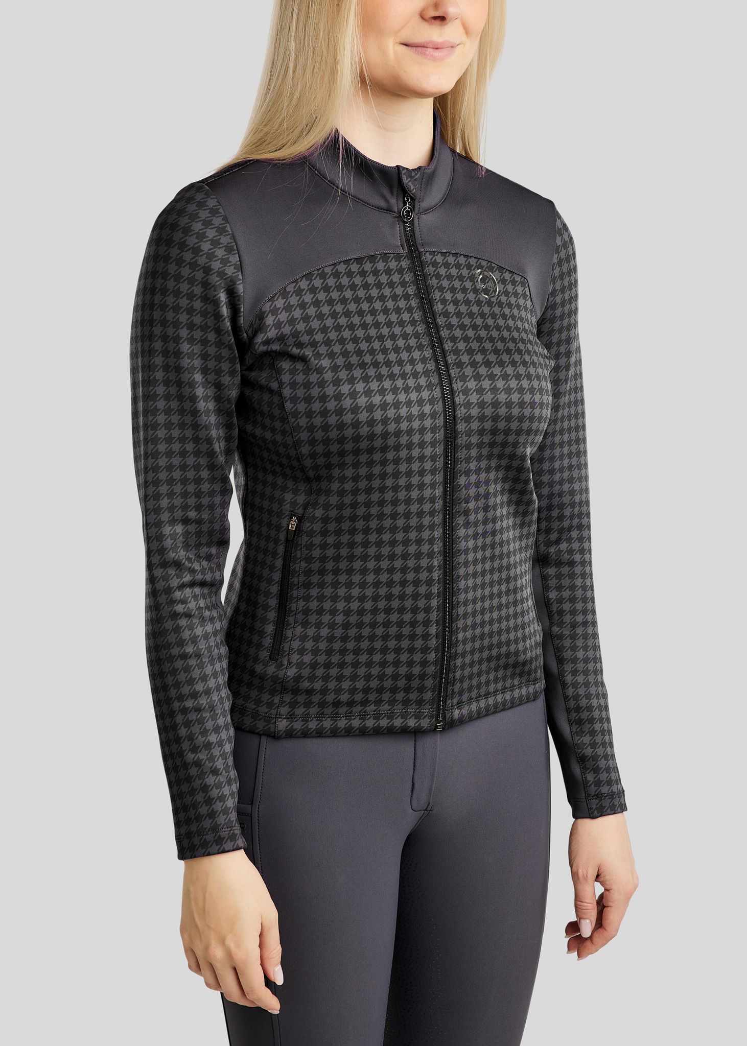 MoHannah Allover Printed Houndstooth Full Zip Jacket - Slate Grey