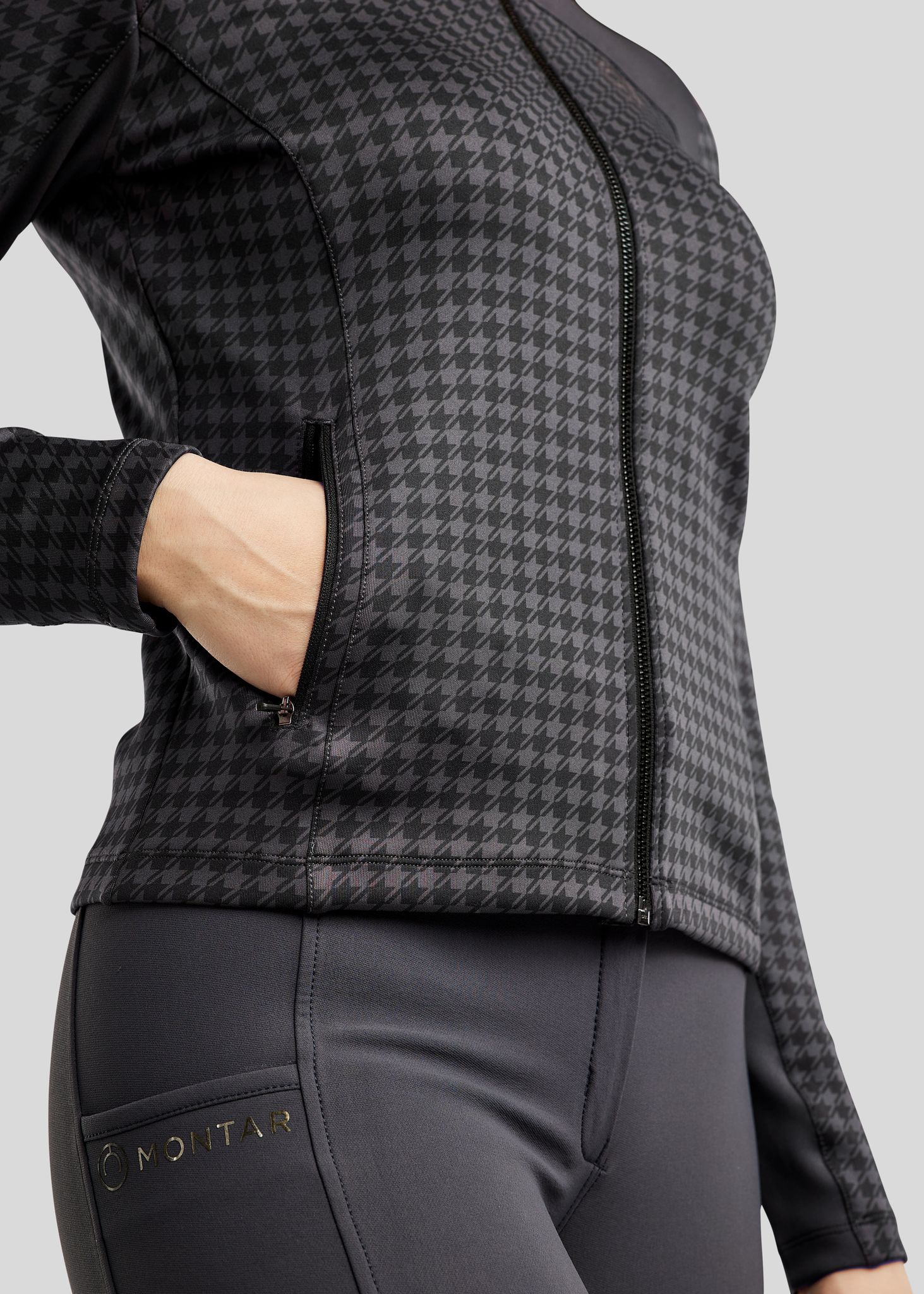 MoHannah Allover Printed Houndstooth Full Zip Jacket - Slate Grey