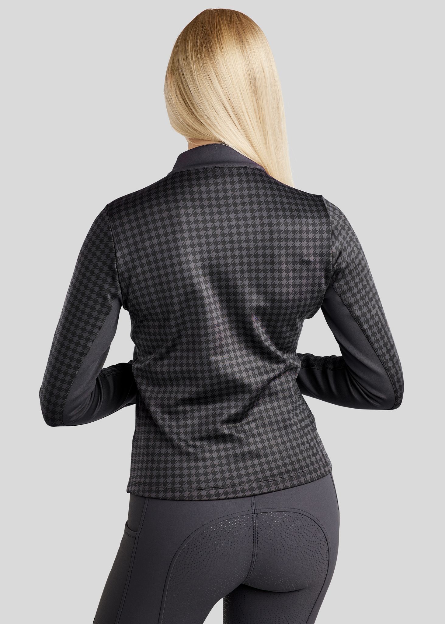 MoHannah Allover Printed Houndstooth Full Zip Jacket - Slate Grey