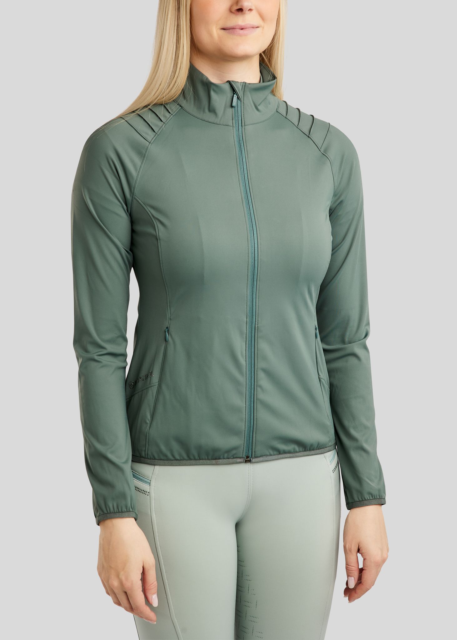 MoPearl Jacket w. Pintucks and Gun Metal Crystals - Jade