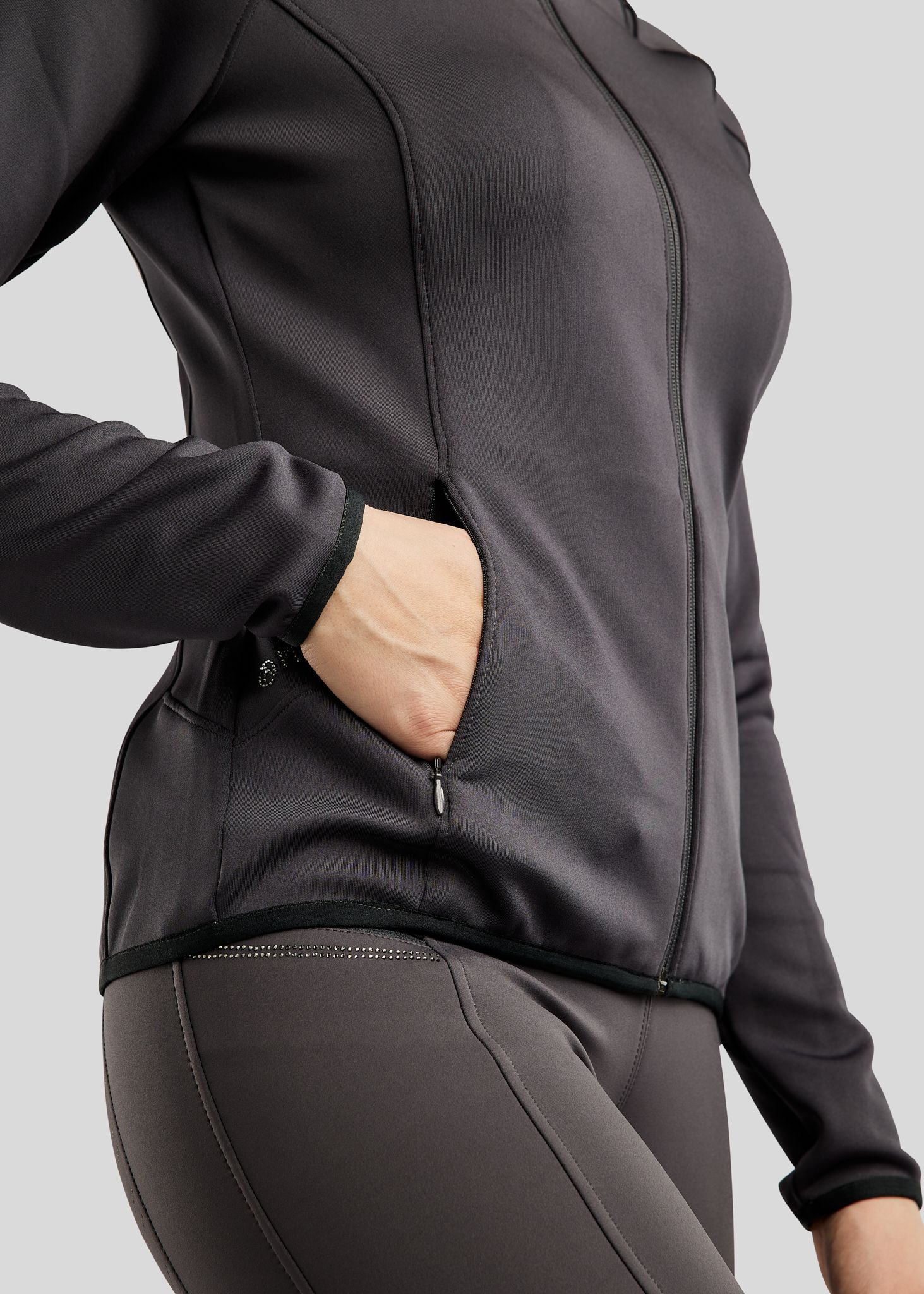 MoPearl Jacket w. Pintucks and Gun Metal Crystals - Slate Grey