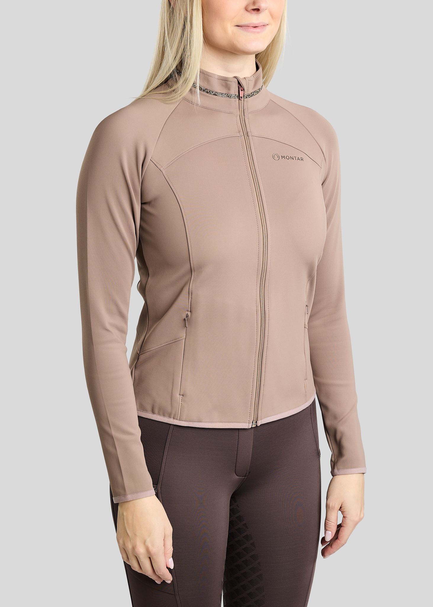 MoVeronica Full Zip Jacket w. Golden Quartz Crystal Tape and Crystals - Nougat Brown 