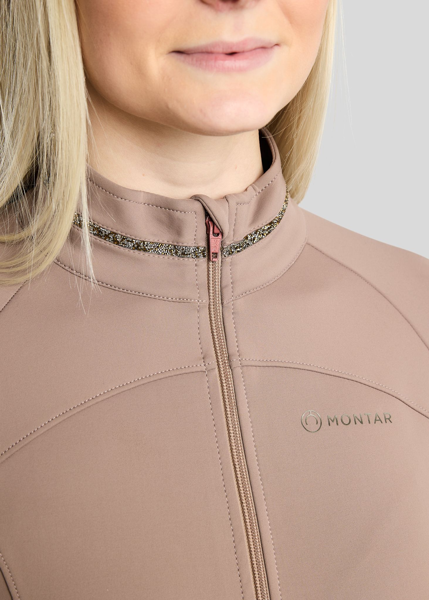 MoVeronica Full Zip Jacket w. Golden Quartz Crystal Tape and Crystals - Nougat Brown 