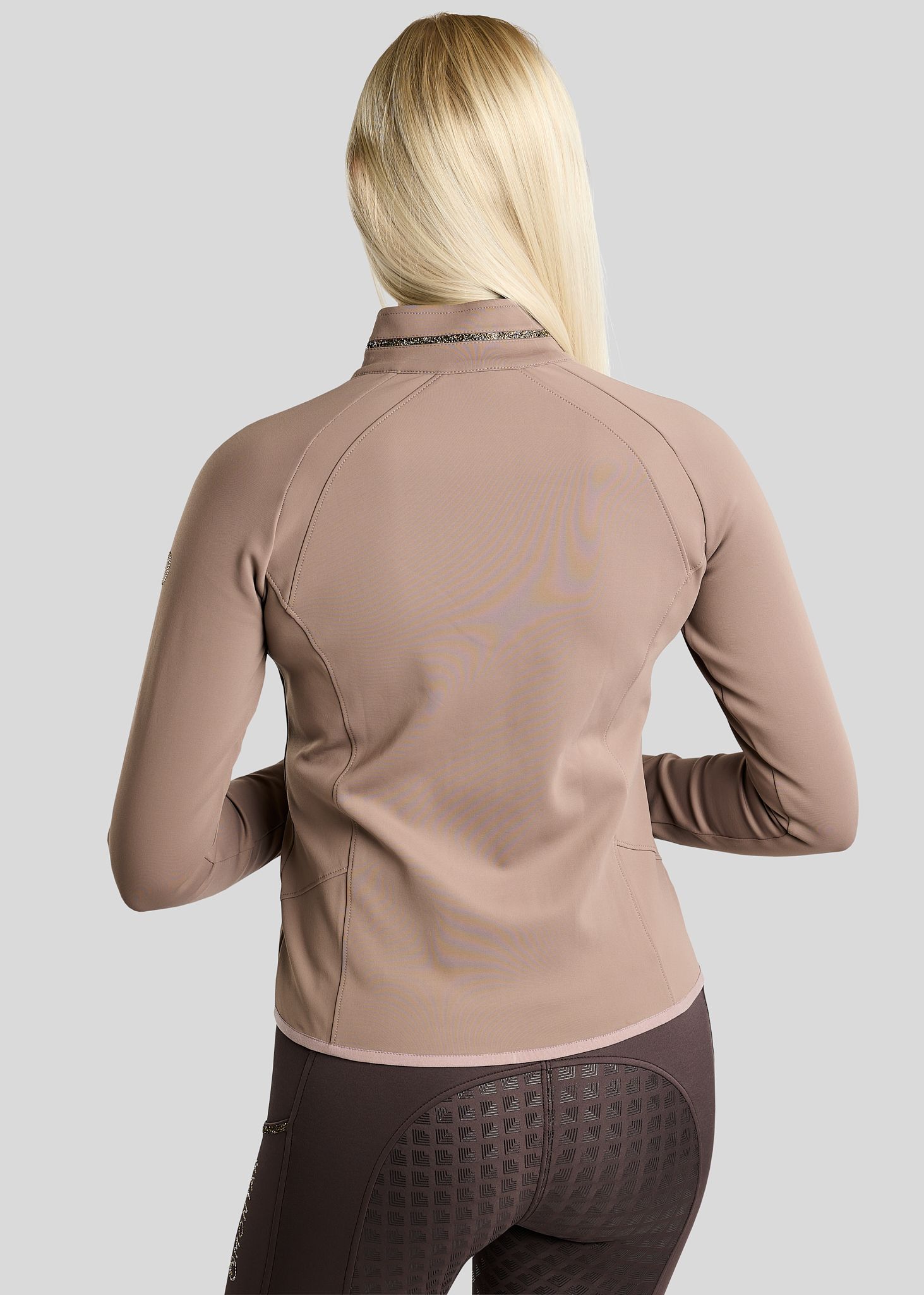 MoVeronica Full Zip Jacket w. Golden Quartz Crystal Tape and Crystals - Nougat Brown 