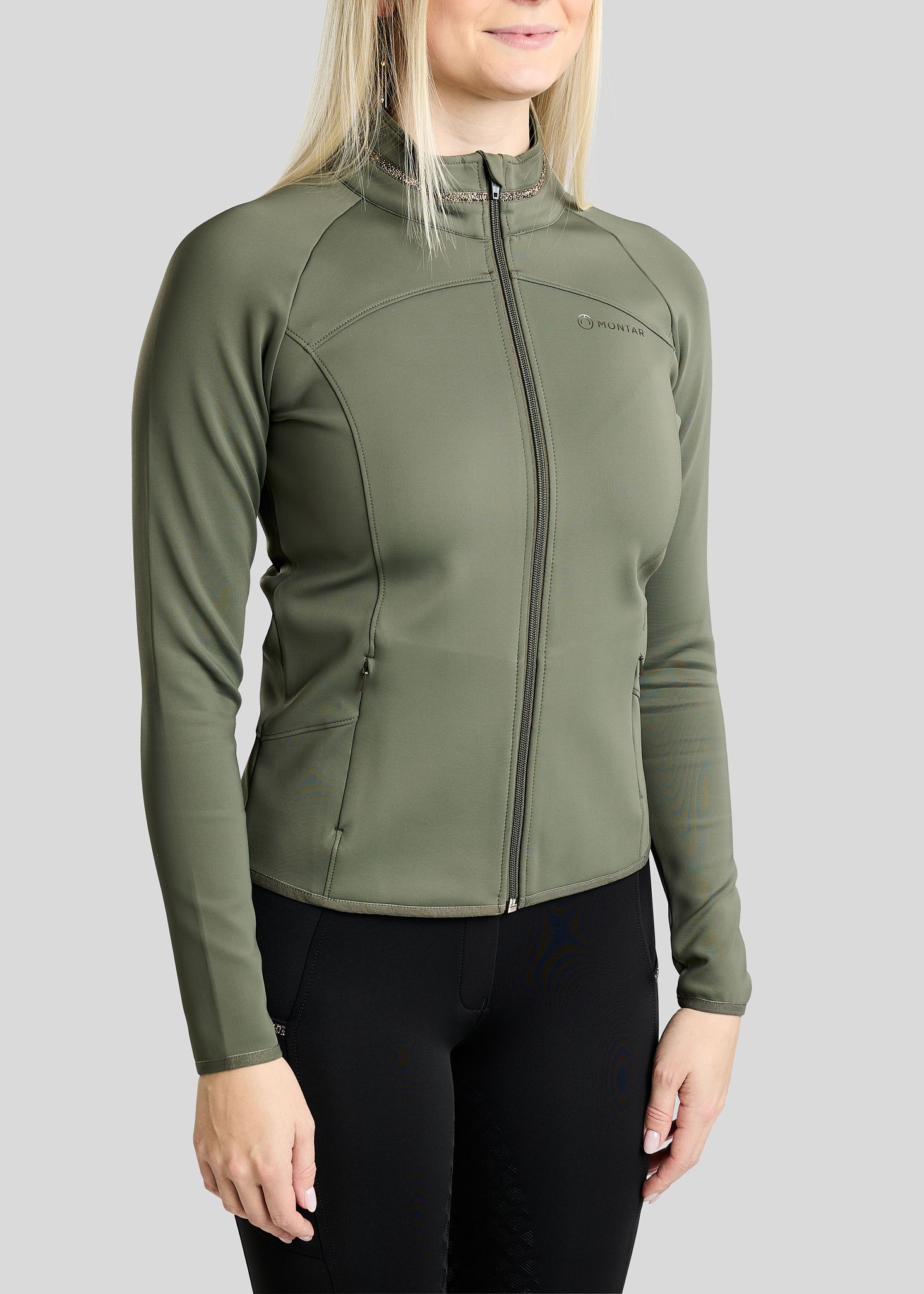 MoVeronica Full Zip Jacket w. Golden Quartz Crystal Tape and Crystals - Forest Green 