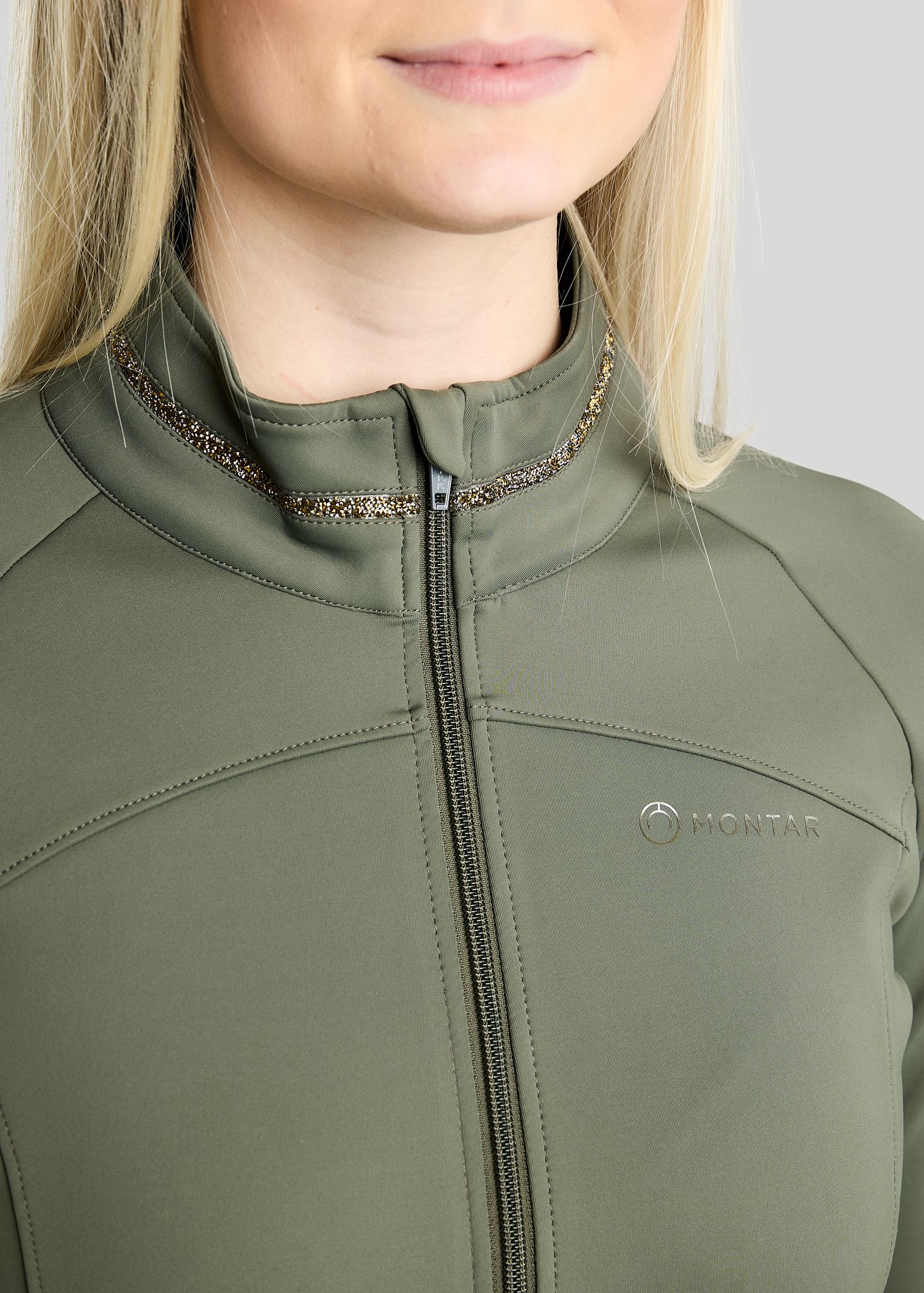 MoVeronica Full Zip Jacket w. Golden Quartz Crystal Tape and Crystals - Forest Green 