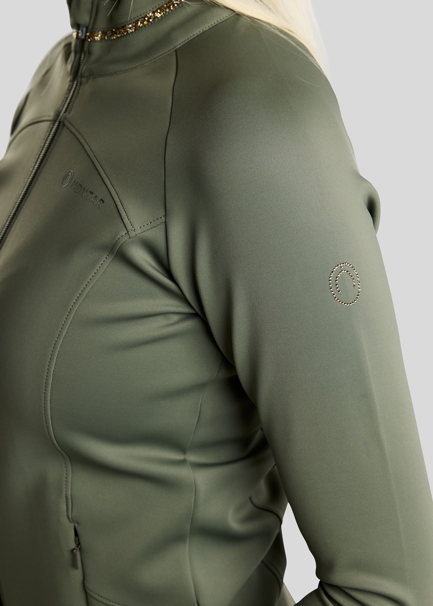 MoVeronica Full Zip Jacket w. Golden Quartz Crystal Tape and Crystals - Forest Green 