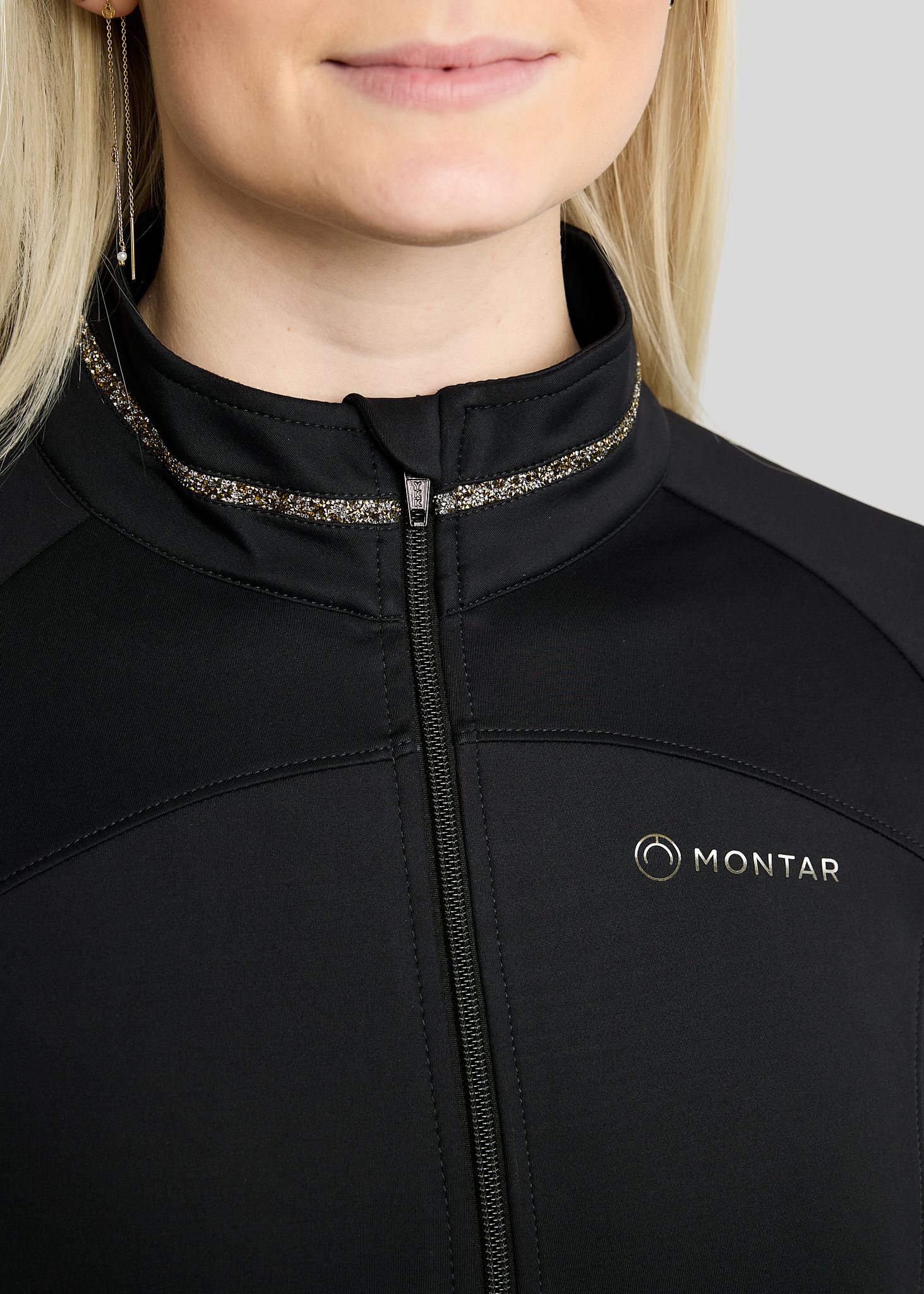 MoVeronica Full Zip Jacket w. Golden Quartz Crystal Tape and Crystals - Black 