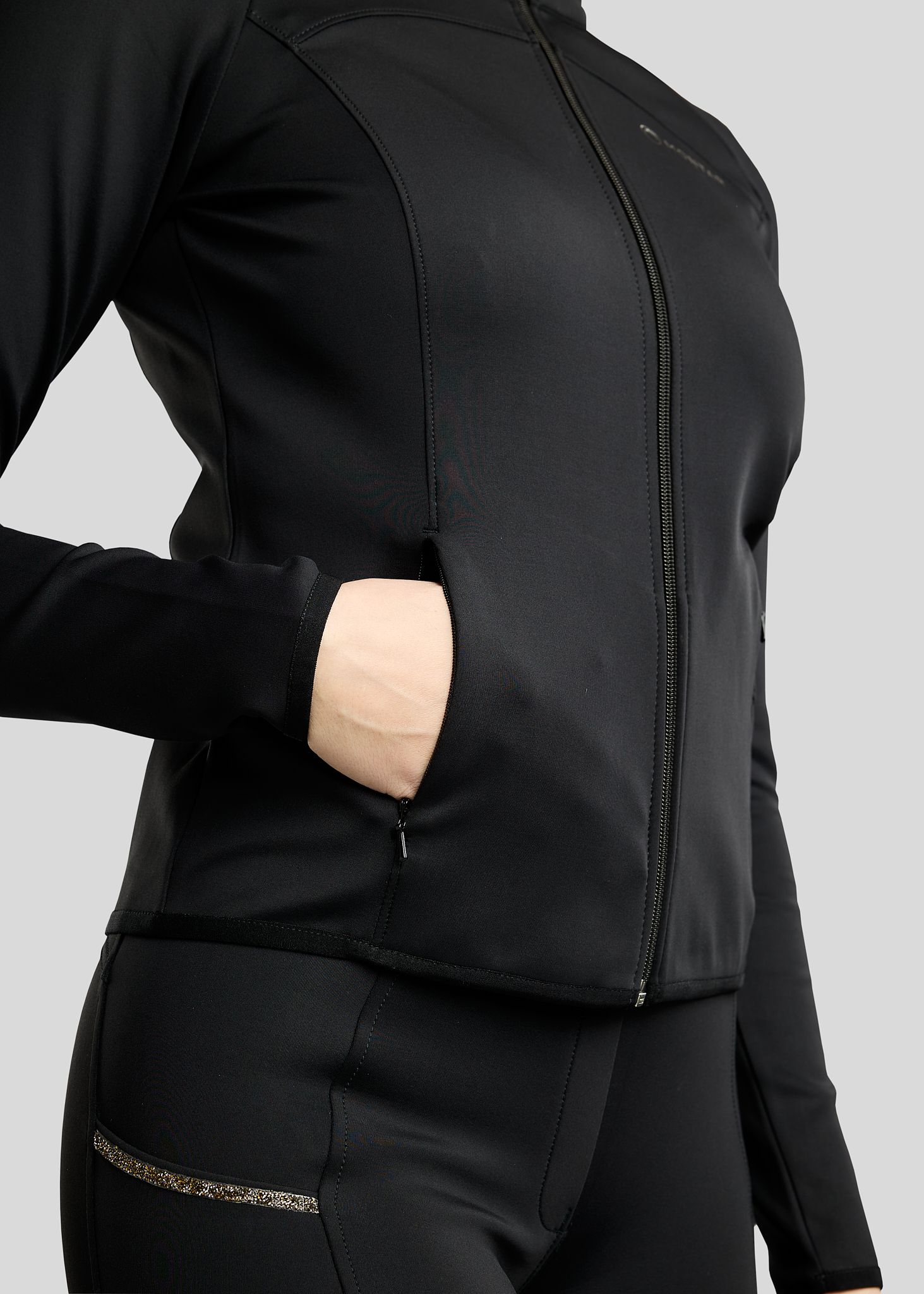 MoVeronica Full Zip Jacket w. Golden Quartz Crystal Tape and Crystals - Black 
