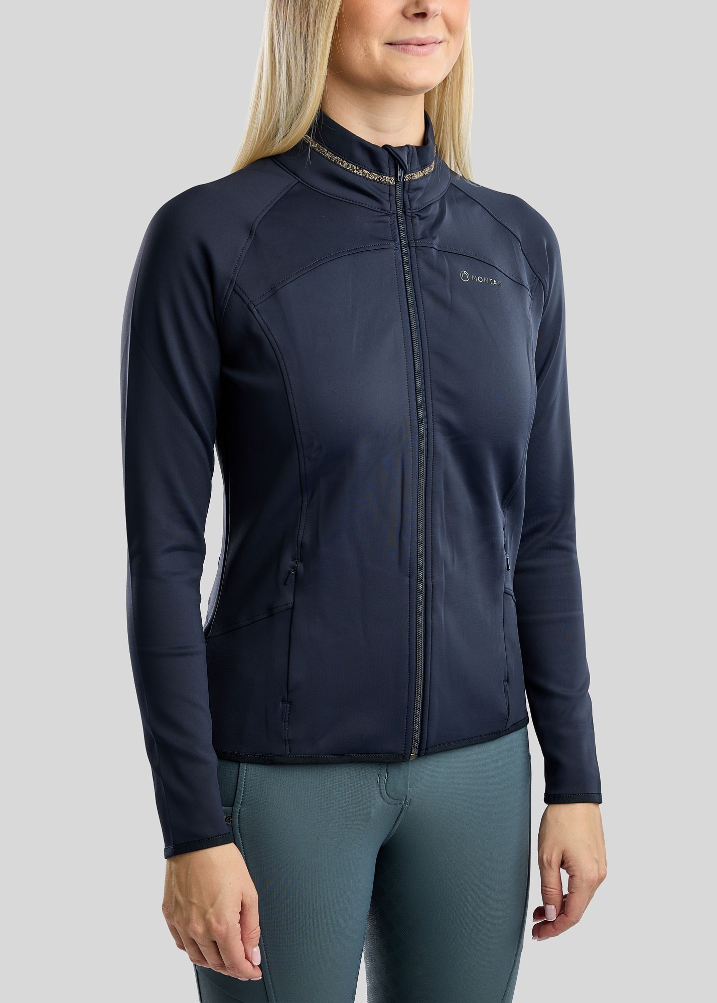 MoVeronica Full Zip Jacket w. Golden Quartz Crystal Tape and Crystals - Navy 