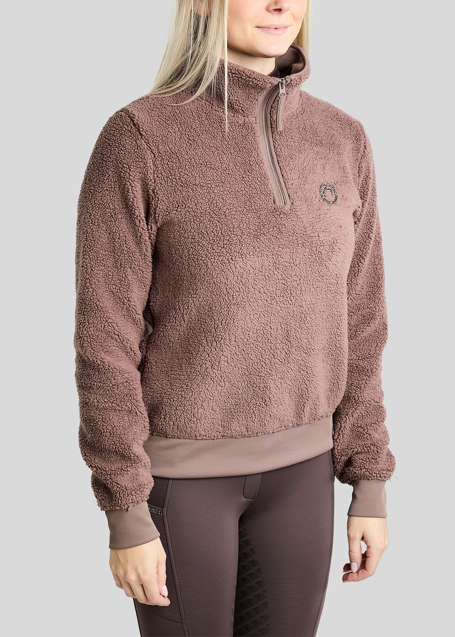 MoEbba Teddy Pile Q-Zip Jacket w. Golden Quartz Crystal Tape - Nougat Brown 