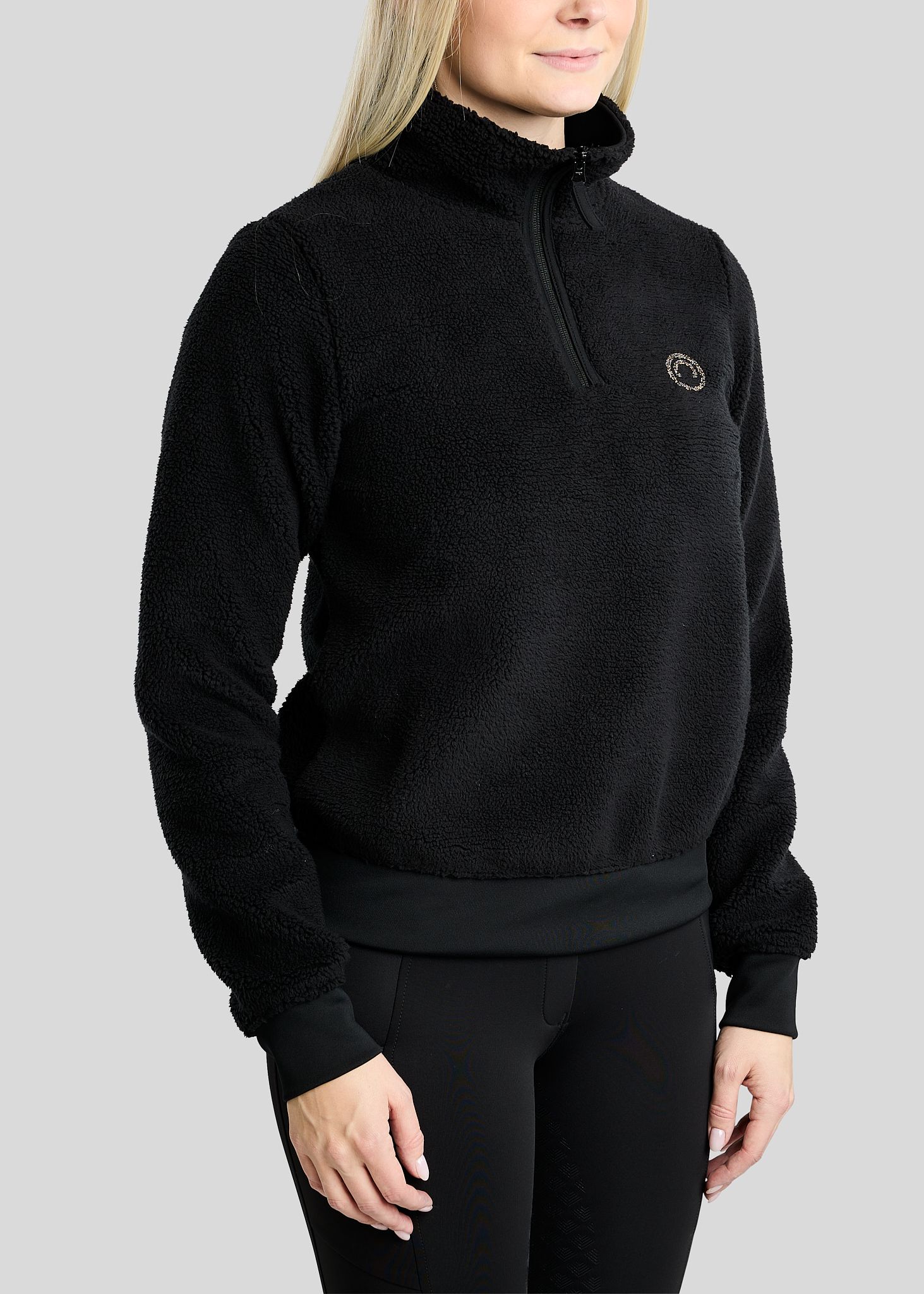 MoEbba Teddy Pile Q-Zip Jacket w. Golden Quartz Crystal Tape - Black 