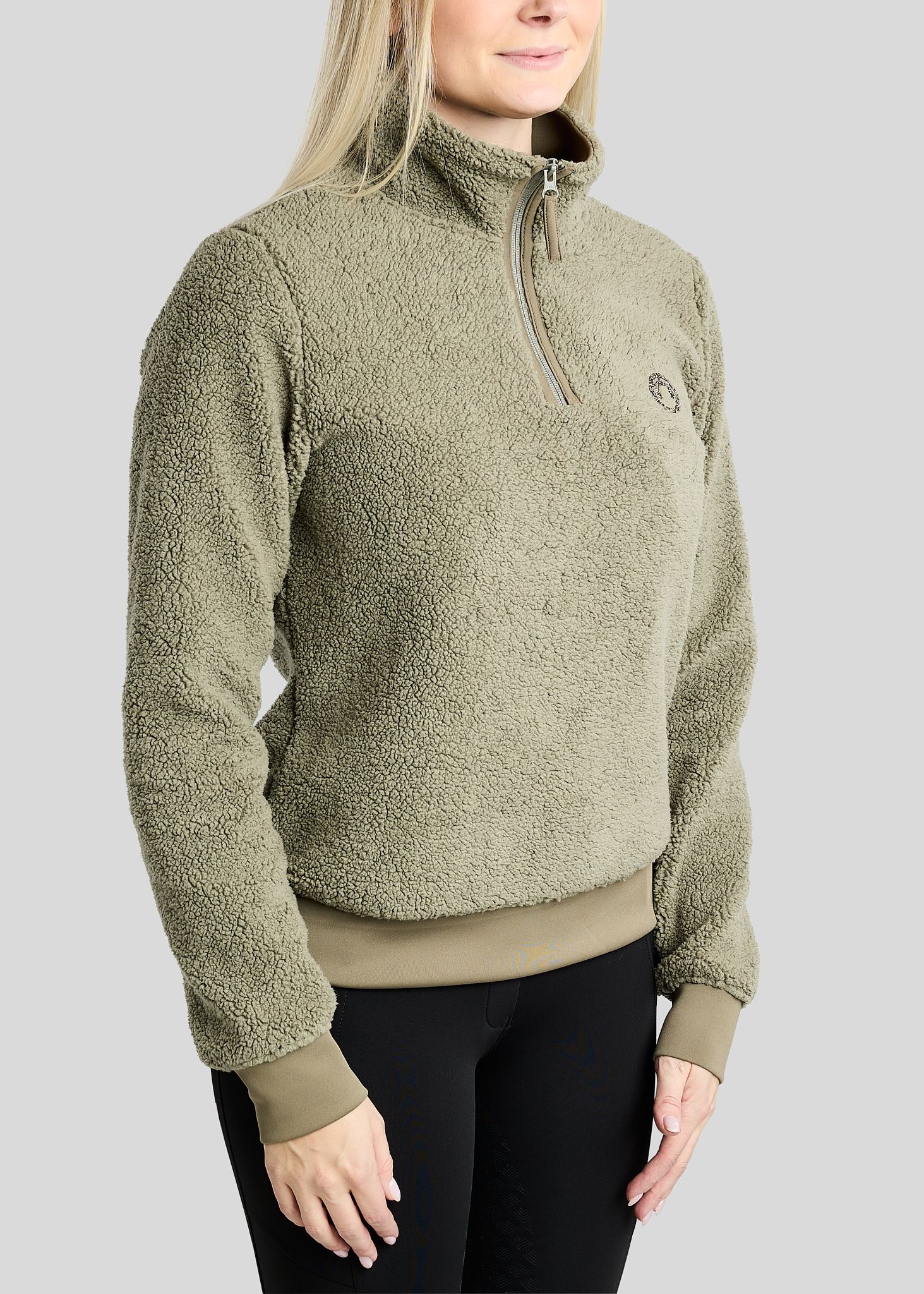 MoEbba Teddy Pile Q-Zip Jacket w. Golden Quartz Crystal Tape - Dusty Green 