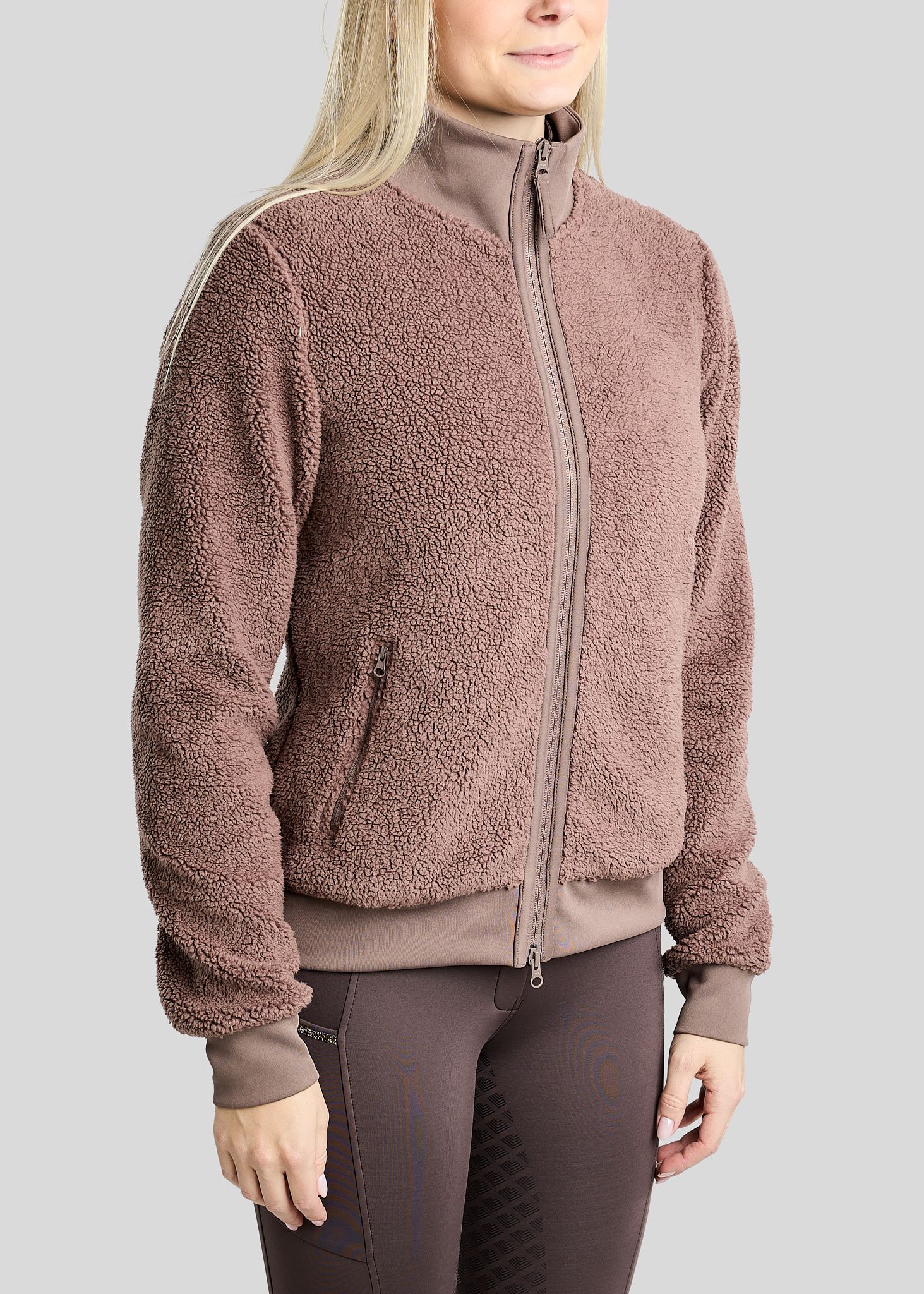 MoEbba Teddy Pile Full Zip Jacket w. Golden Quartz Crystal Tape - Nougat Brown 